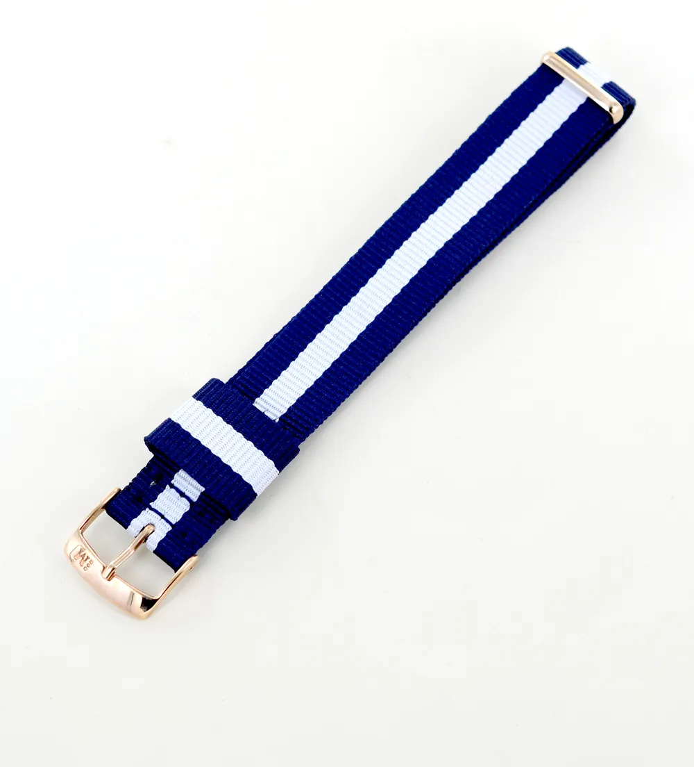 Cinturino NATO STRAPS blu e bianco chiusura rosa ansa 20 mm