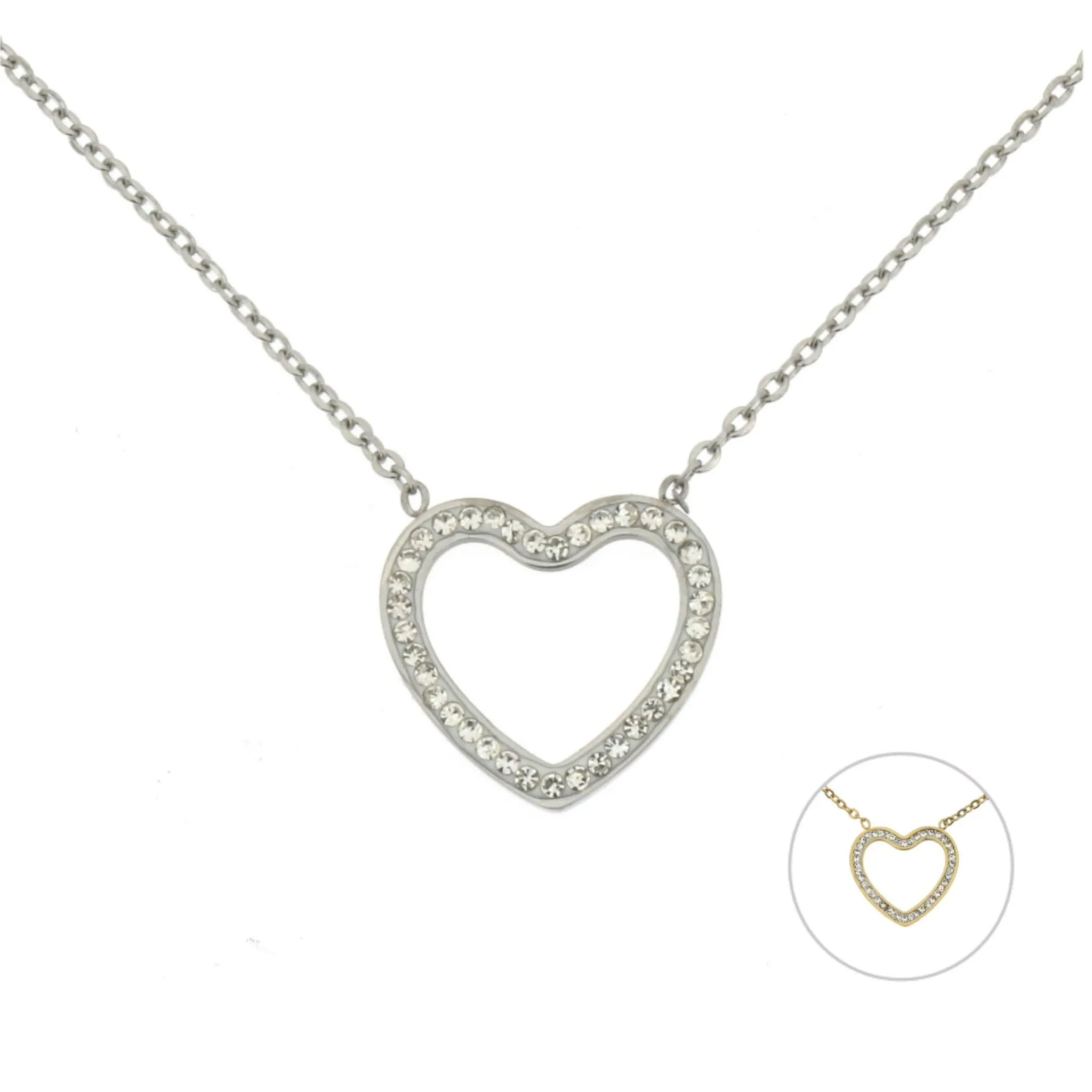 Collana Donna Gioiello Catena Ciondolo Cuore Strass