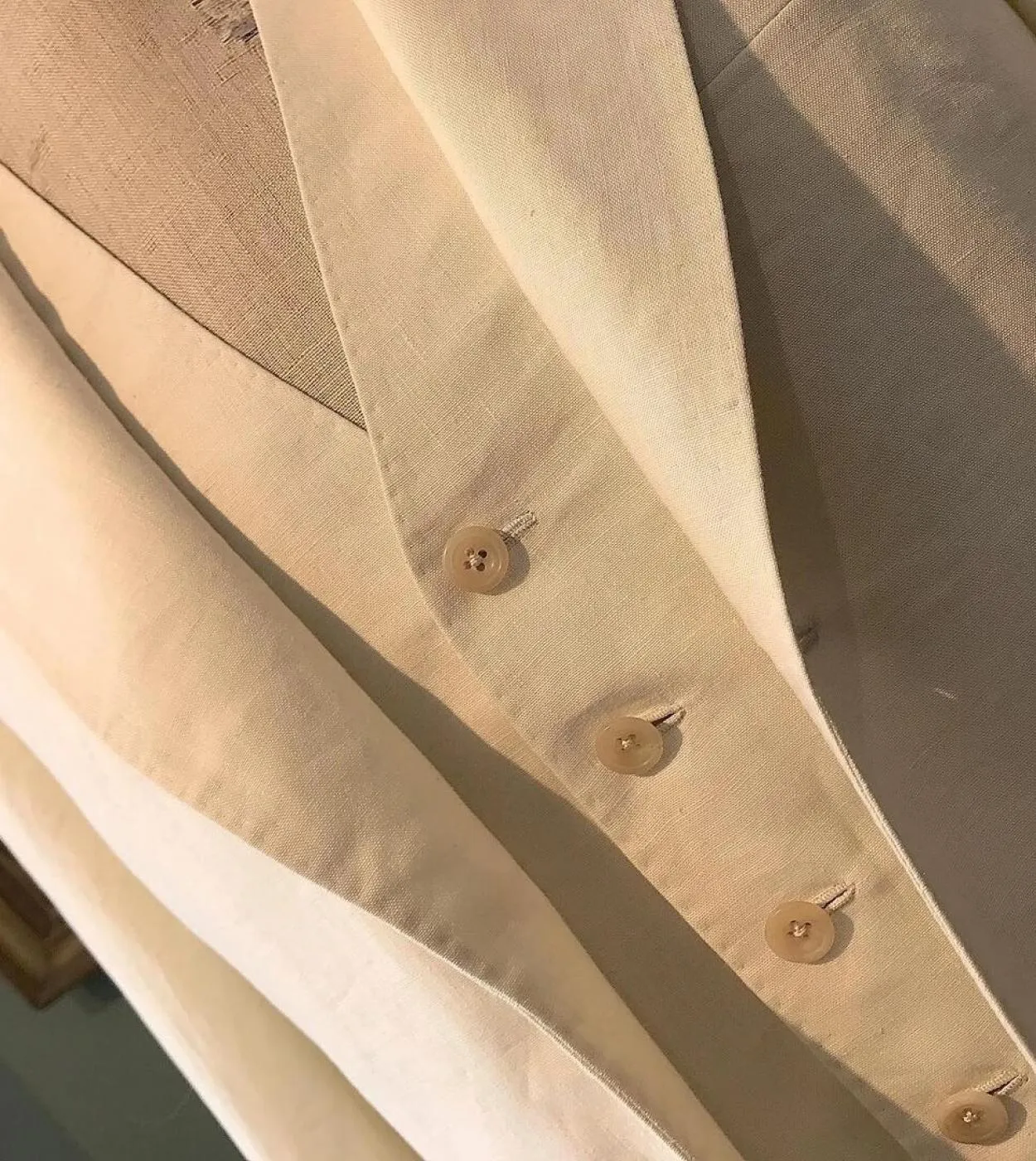 Costume Homme Bianco Lino Notch Risvolto Uomo Abiti Terno Masculino Sposo Matrimonio Prom Slim Fit Blazer 3 Pz Giacca  pantalon