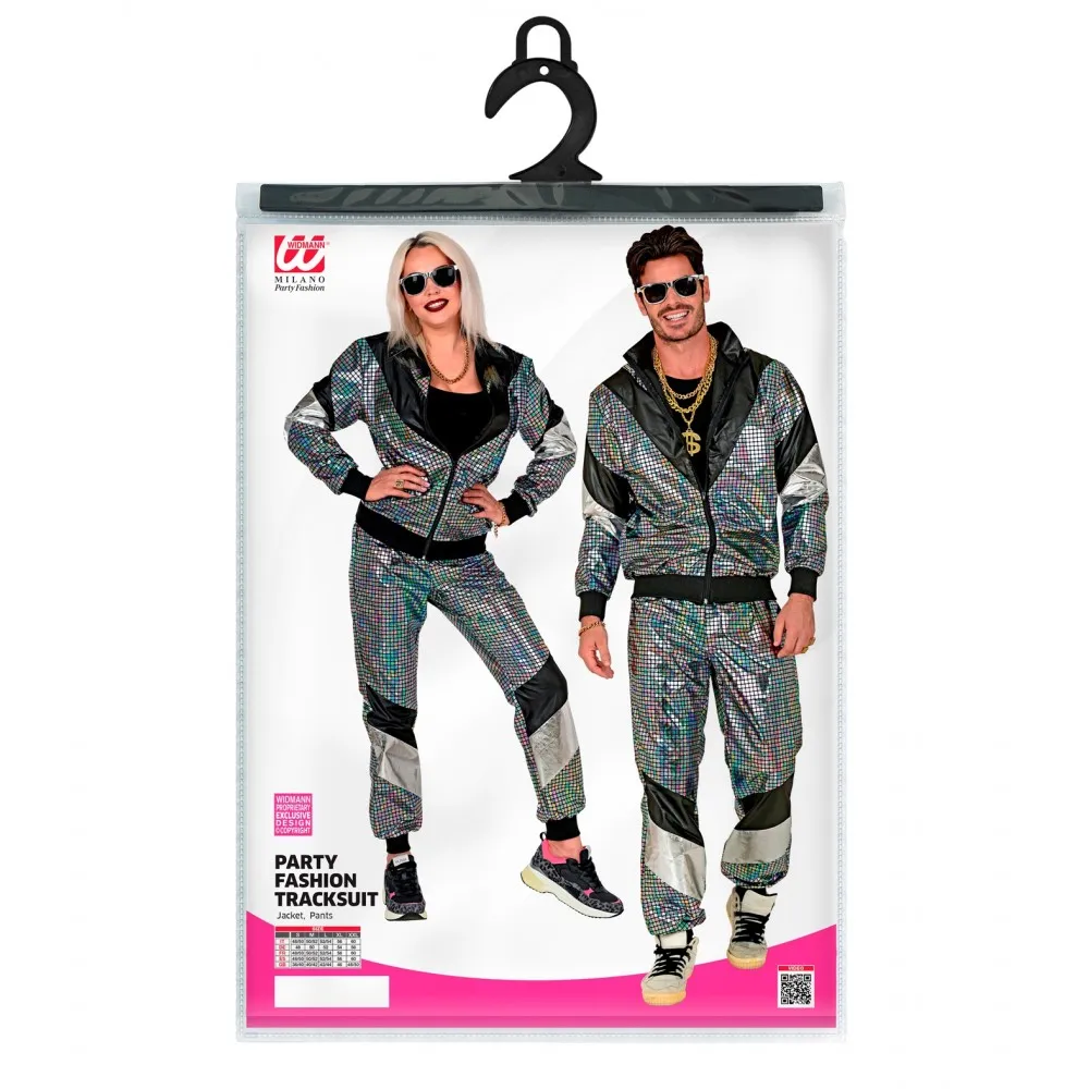Costume Tuta Anni 80 Argento Riflettente Unisex per Feste a TemaTaglia XXL, Adulto
