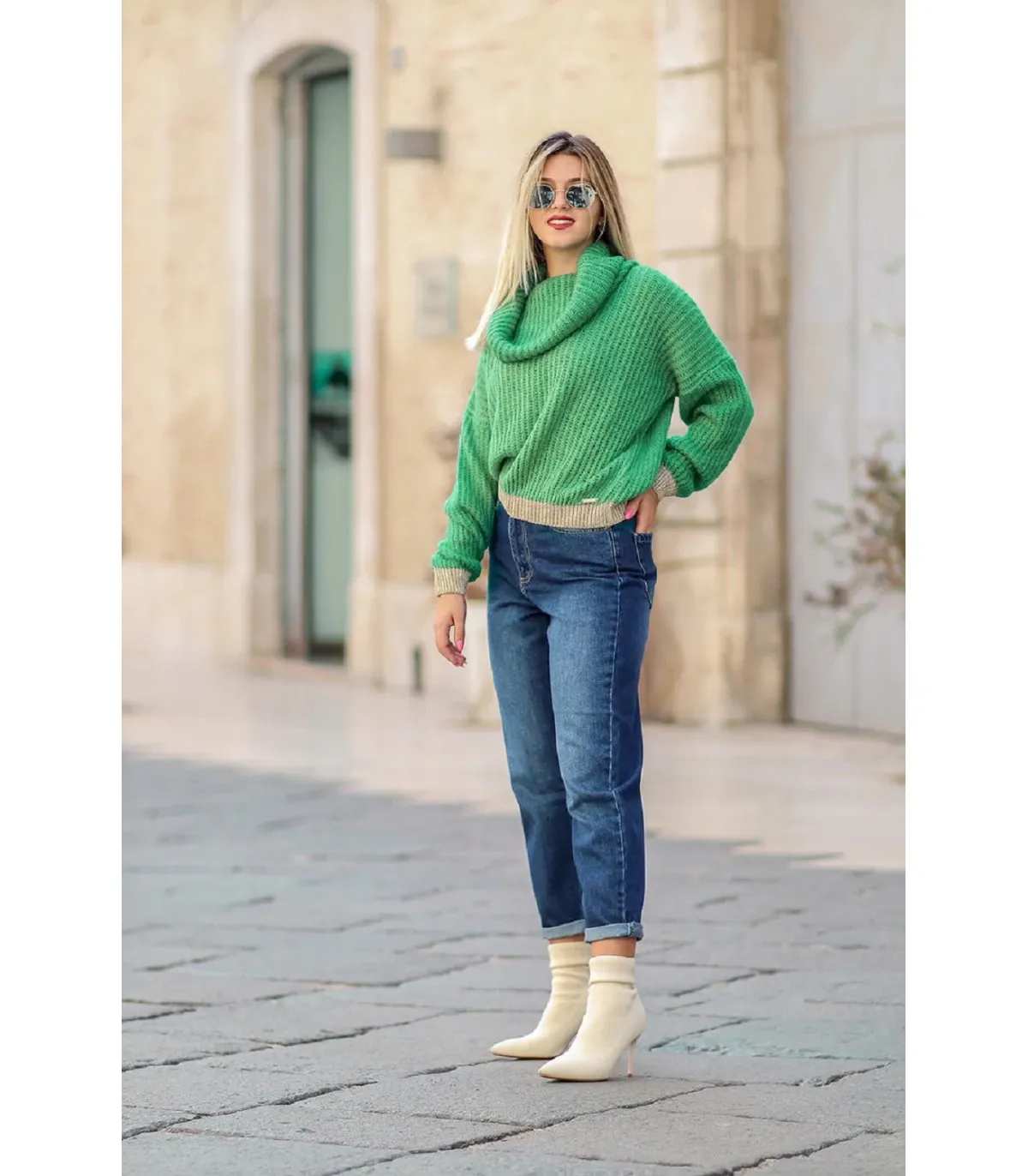 Denny Rose Jeans Donna Maglia Collo Alto