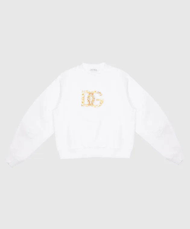 Dolce&Gabbana Felpa bianca da bambino con ricamo logo DG L5JWAWG7NUH6