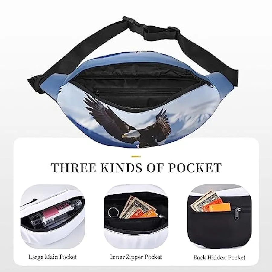 Eagle Marsupio per Donne Uomini Marsupio Cintura Regolabile Casual Petto Bag Marsupio per Viaggi Escursioni Marsupio, Nero , Tag