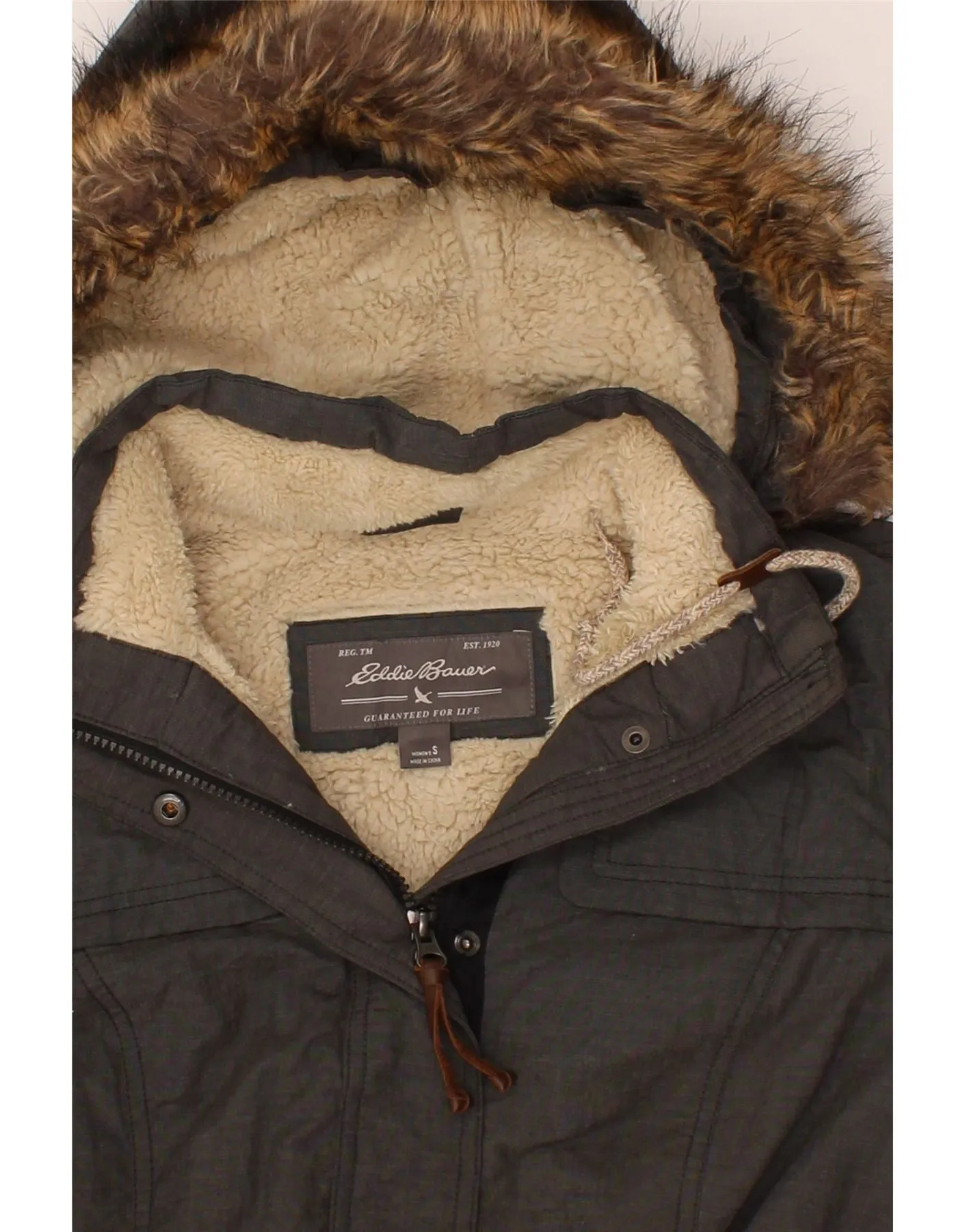 EDDIE BAUER Womens Hooded Parka Jacket UK 10 Small Grey Nylon
