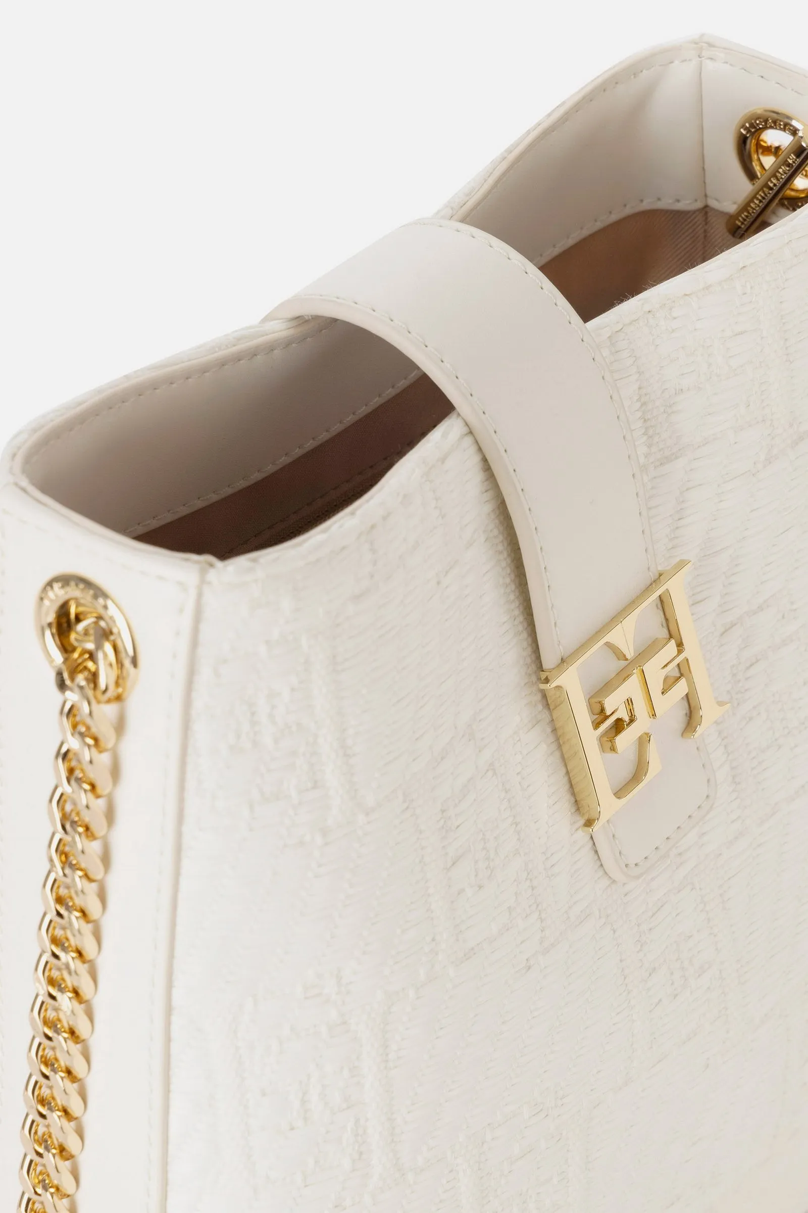 ELISABETTA FRANCHI Borsa a tracolla in rafia jacquard Avorio