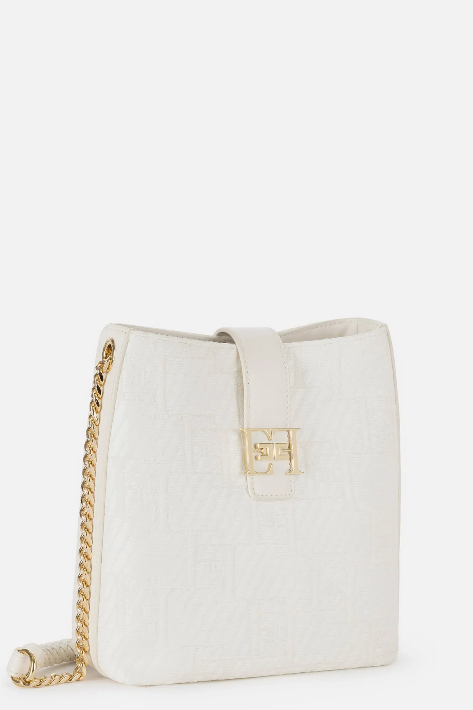 ELISABETTA FRANCHI Borsa a tracolla in rafia jacquard Avorio
