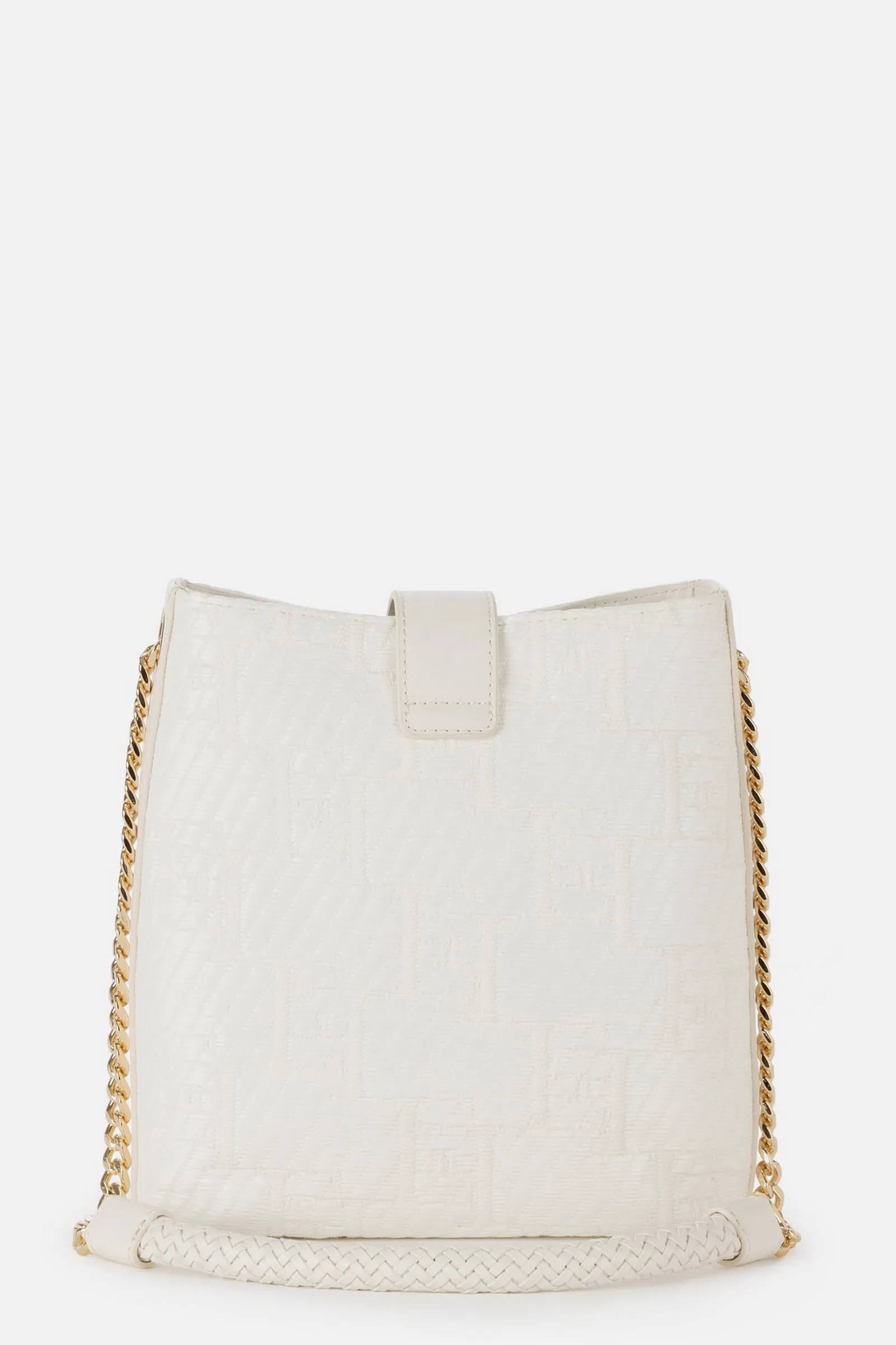 ELISABETTA FRANCHI Borsa a tracolla in rafia jacquard Avorio