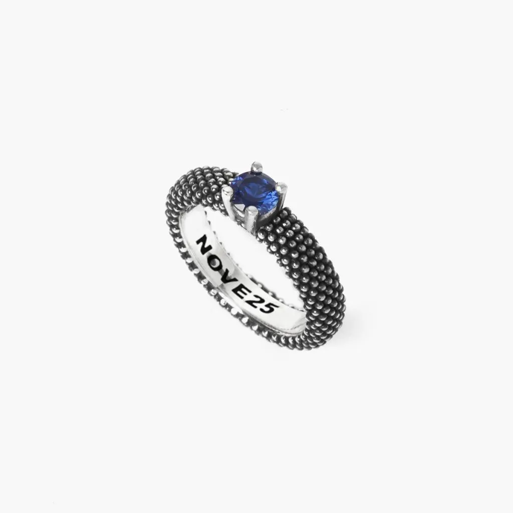 Fede solitario spinello blu argento brunito Nove25 Misura 12