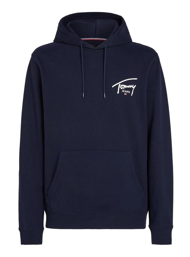 Felpa con cappuccio Tommy Jeans Logo Signature blu navy per uomo