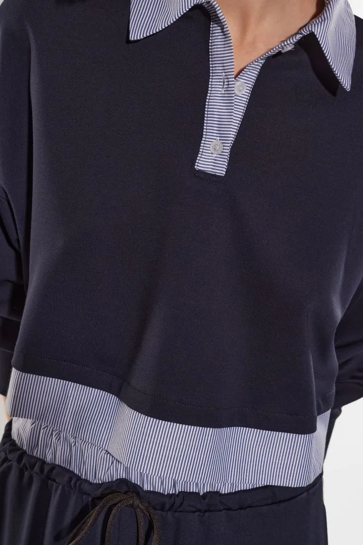 Felpa cropped con colletto e dettagli rigati
