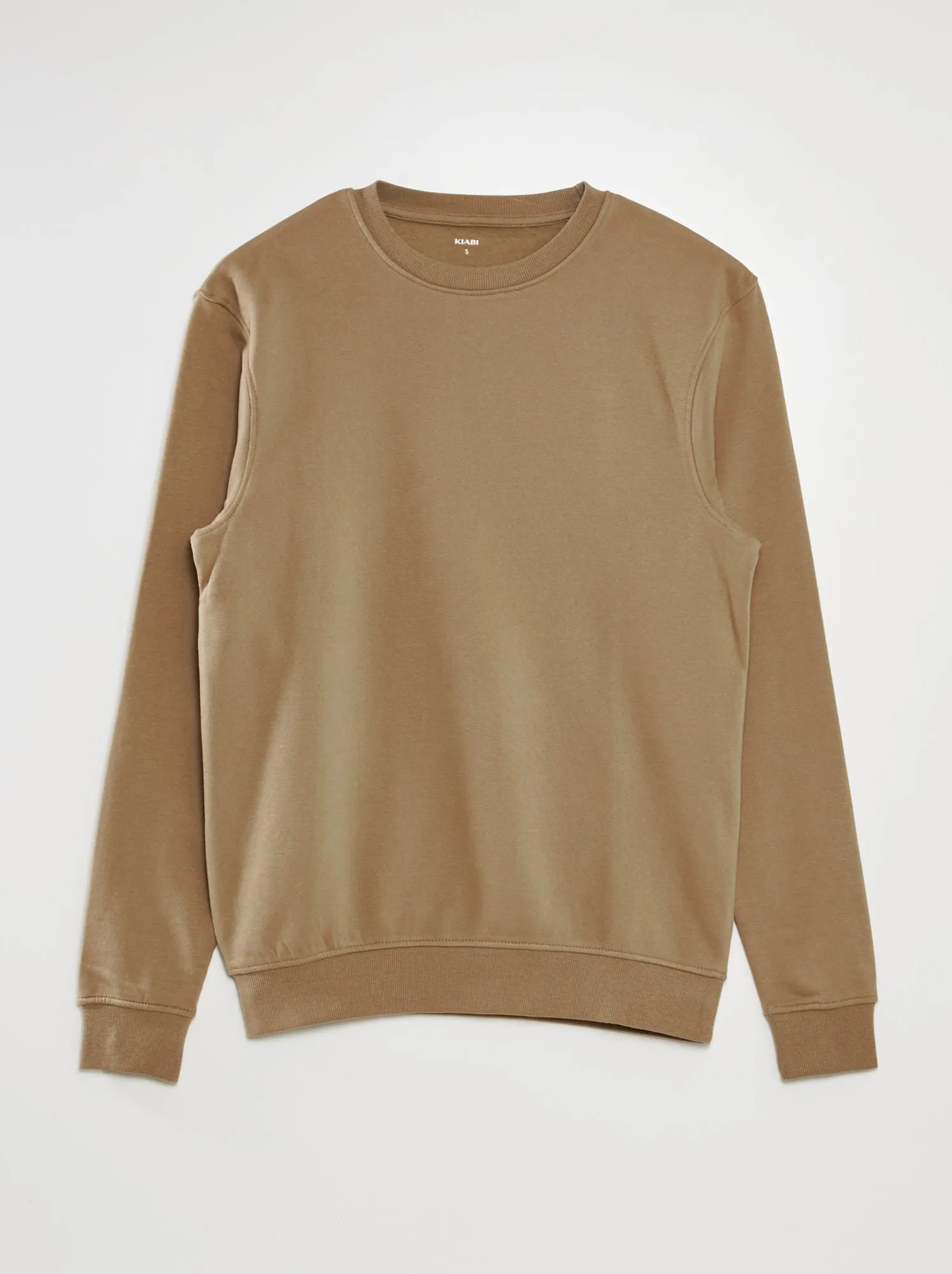 Felpa in tessuto felpato tinta unita con scollo tondo - BEIGE