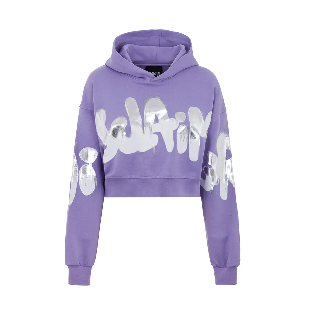 Felpa Leggera Cappuccio Corta Donna W Logo Crop Hoodie Lilac