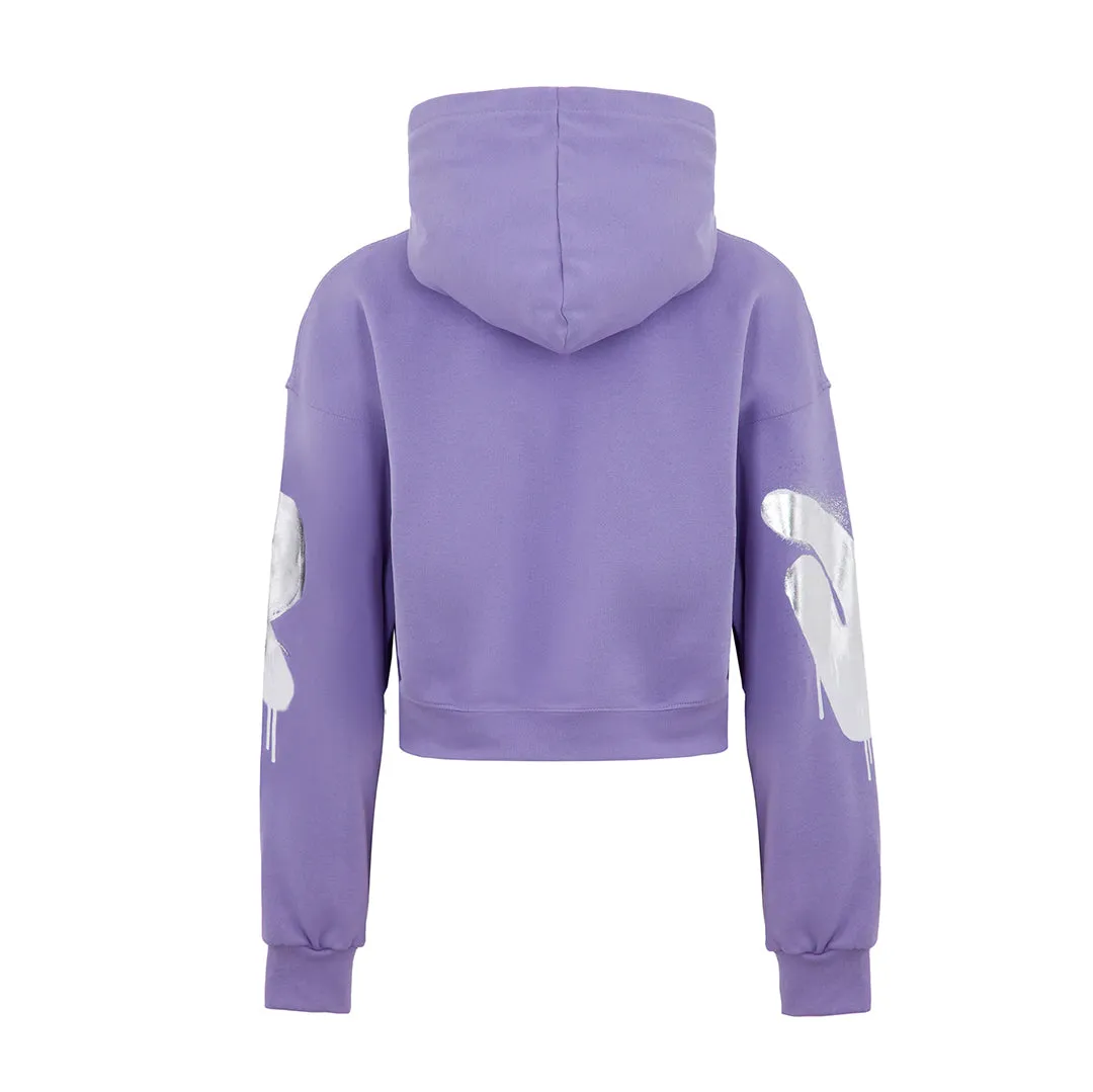Felpa Leggera Cappuccio Corta Donna W Logo Crop Hoodie Lilac