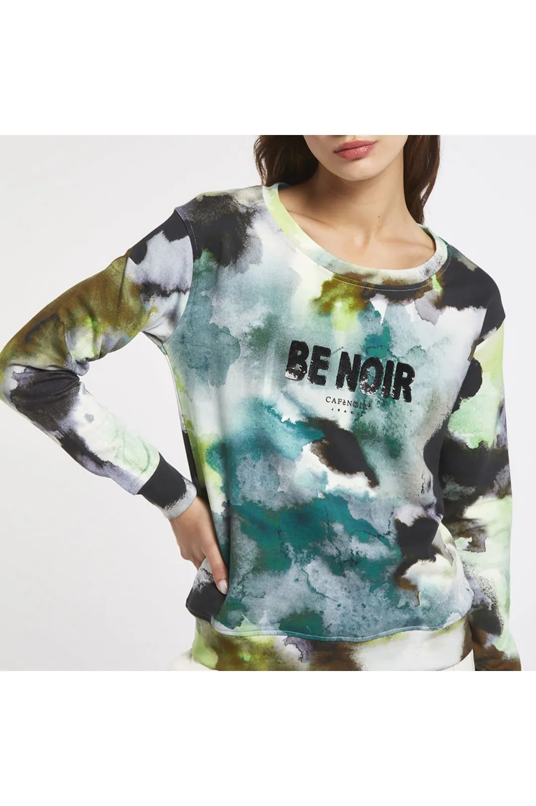 felpa stampata con micropaillettes e logo stampato camouflage multiverde