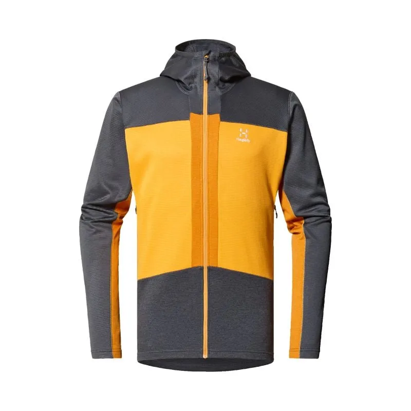Felpa tecnica da uomo Haglöfs Roc Flash Mid Hood (magnetite/giallo sole)