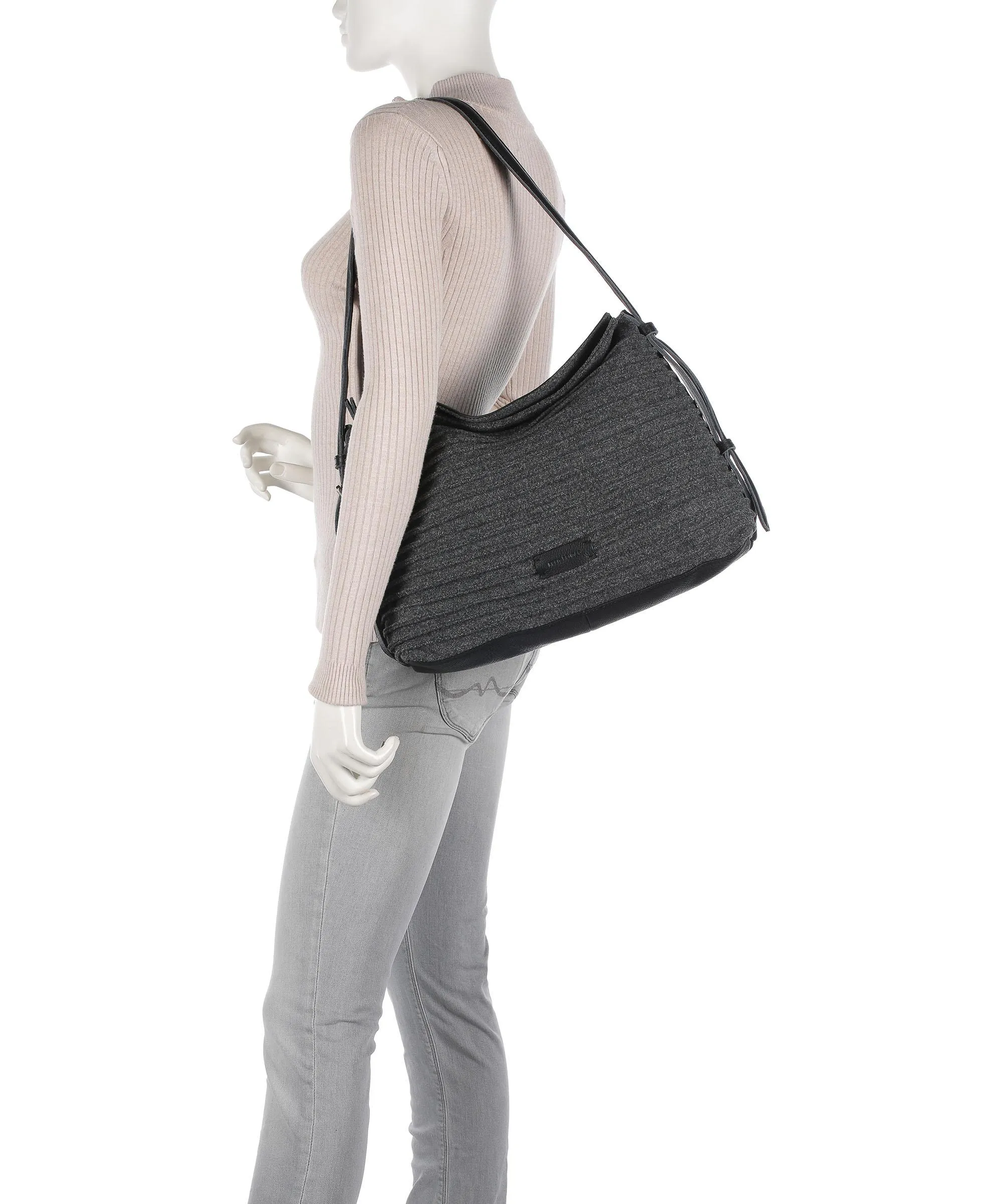  FredsBruder Felt Riffel Skizzle Borsa hobo nappa pelle, cotone nero/grigio  