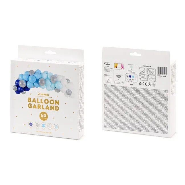 Ghirlanda di palloncini blu, bianchi e argento 2m - PartyDeco - 61 pz.
