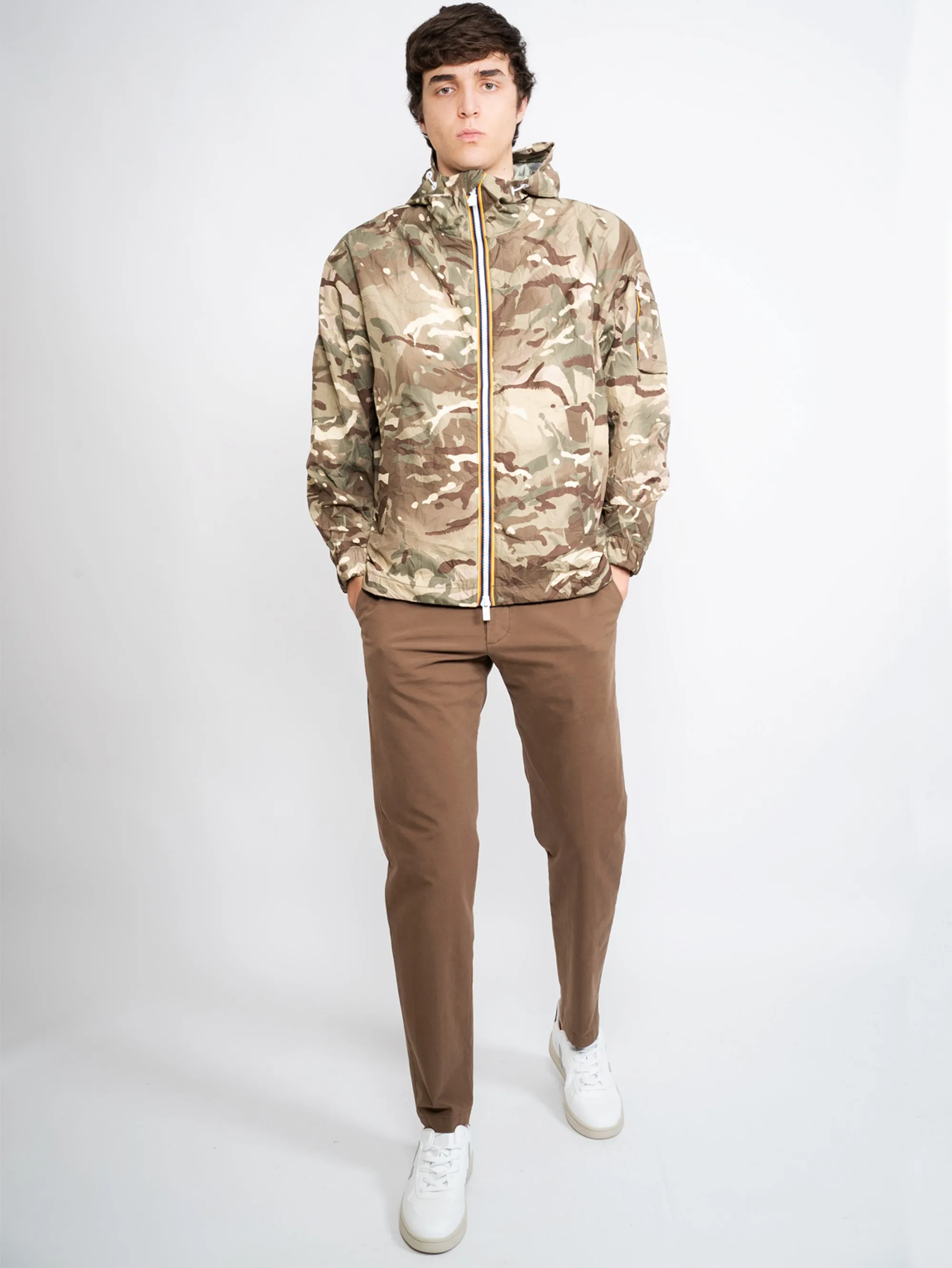 Giacca Camouflage con Cappuccio Verde