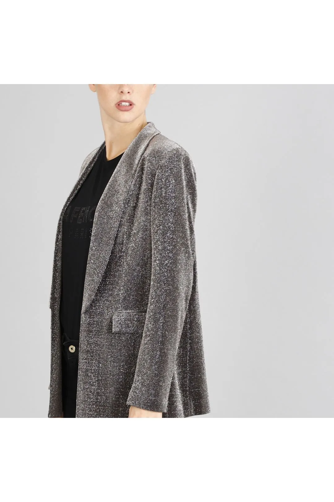 giacca collo sciallato tessuto lurex piombo