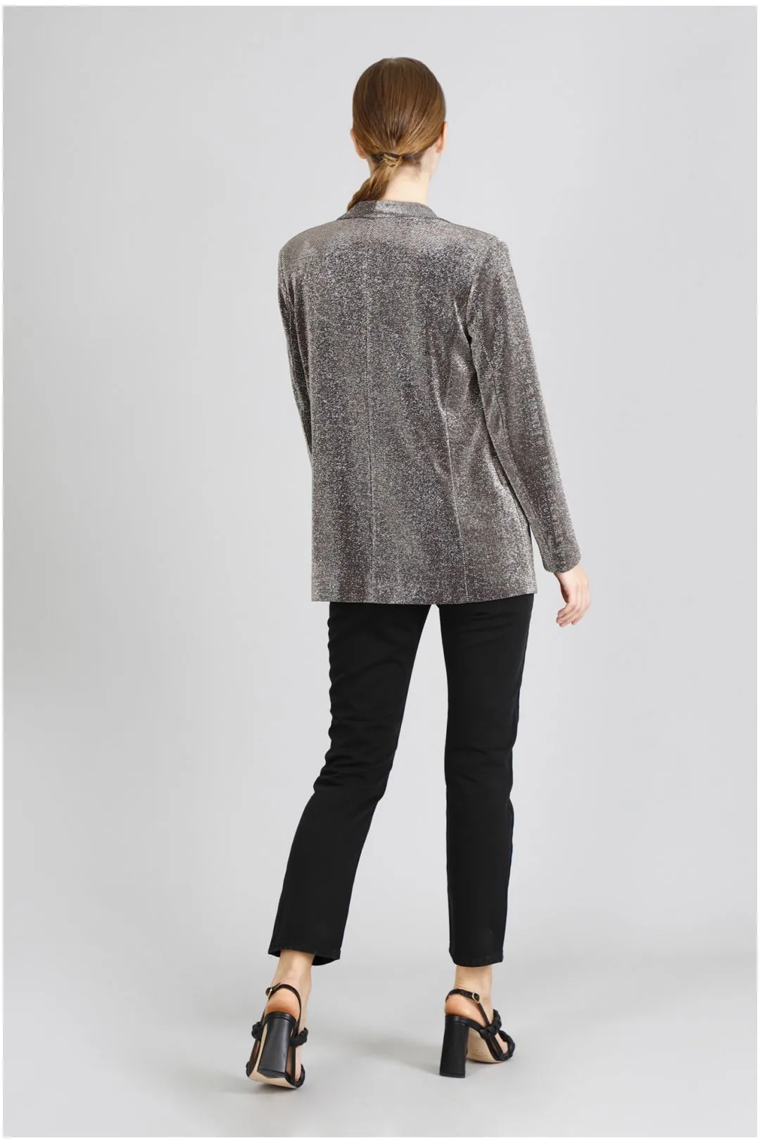 giacca collo sciallato tessuto lurex piombo