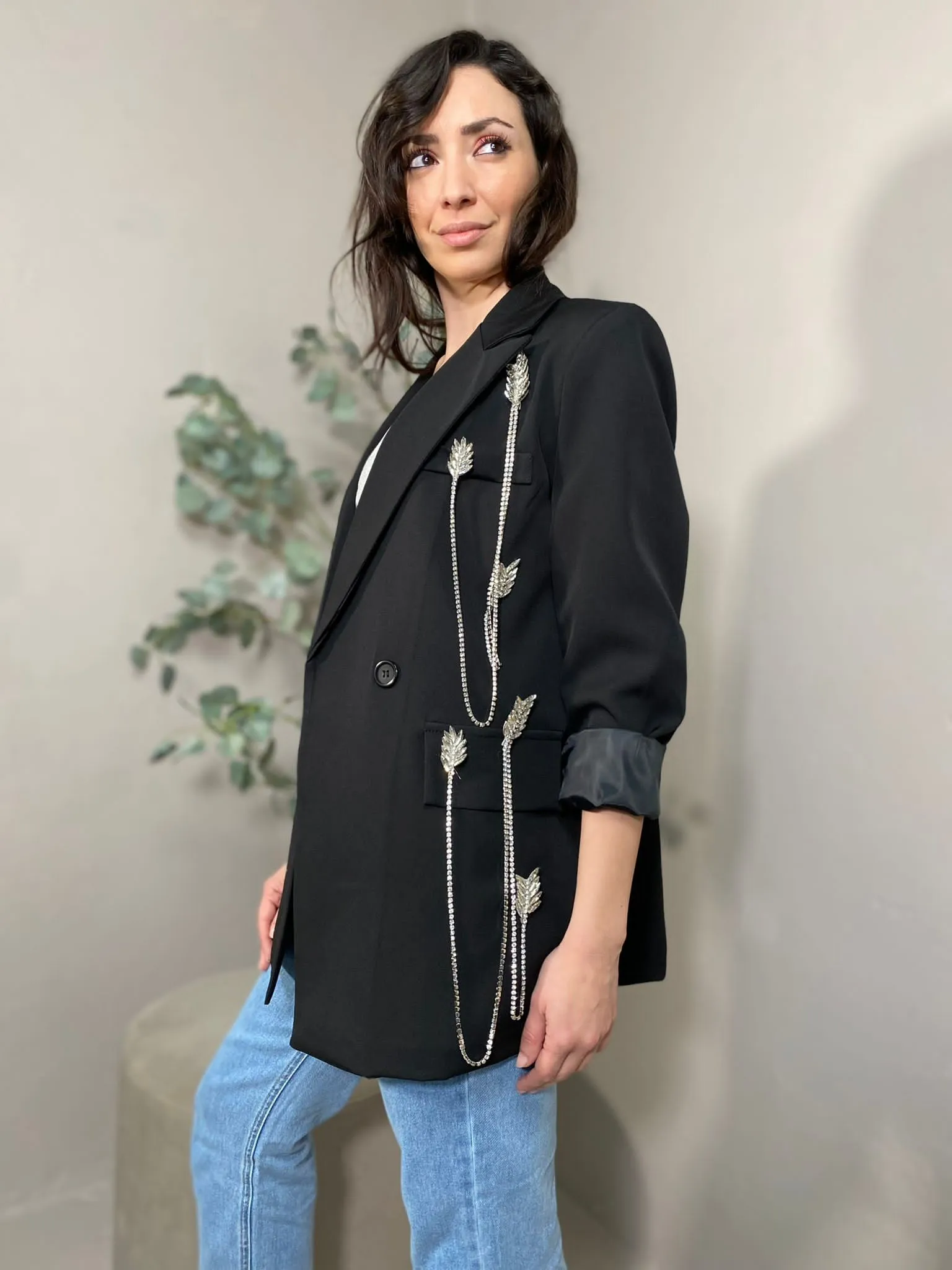 Giacca Over Strass Nero