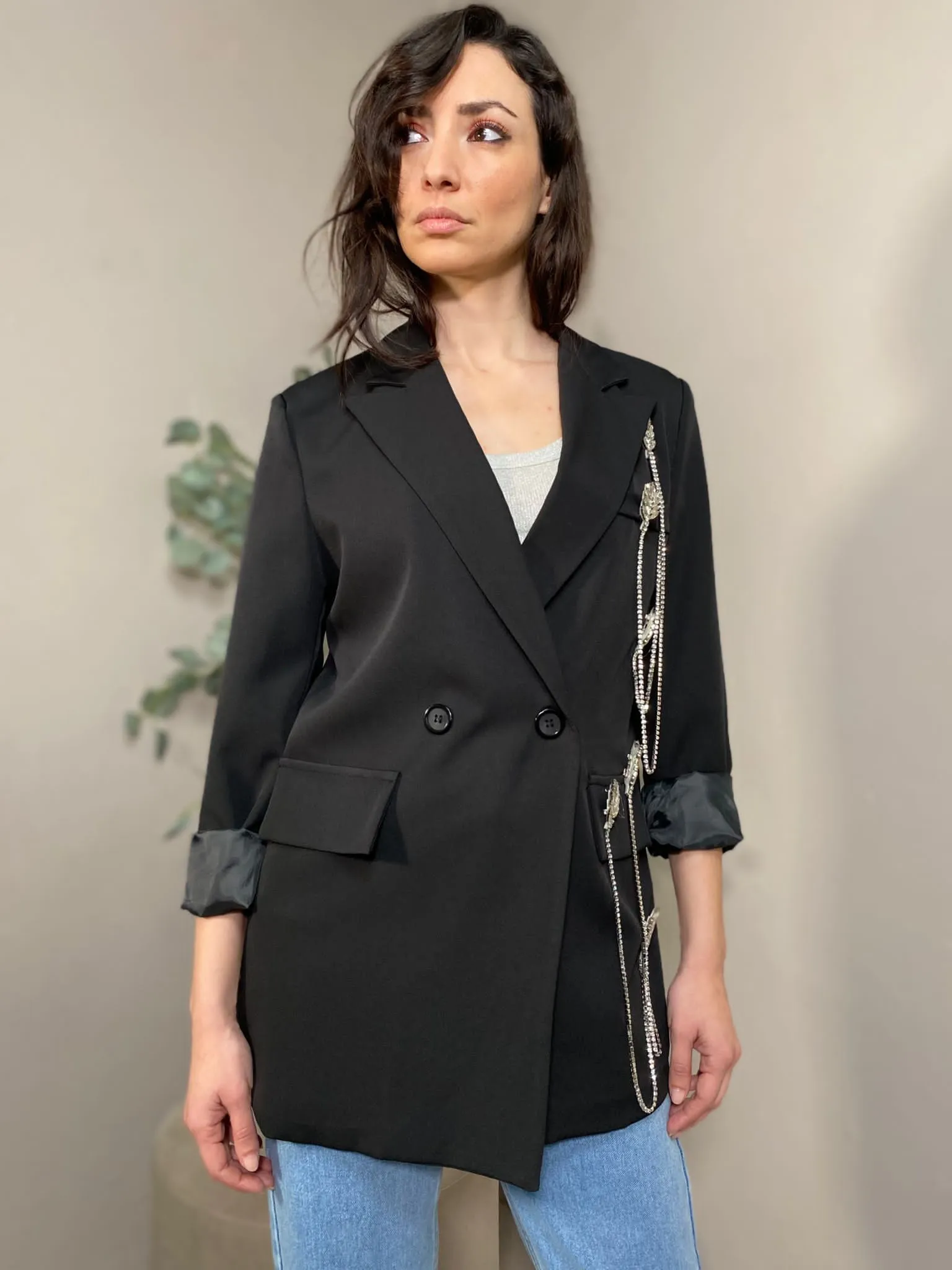 Giacca Over Strass Nero