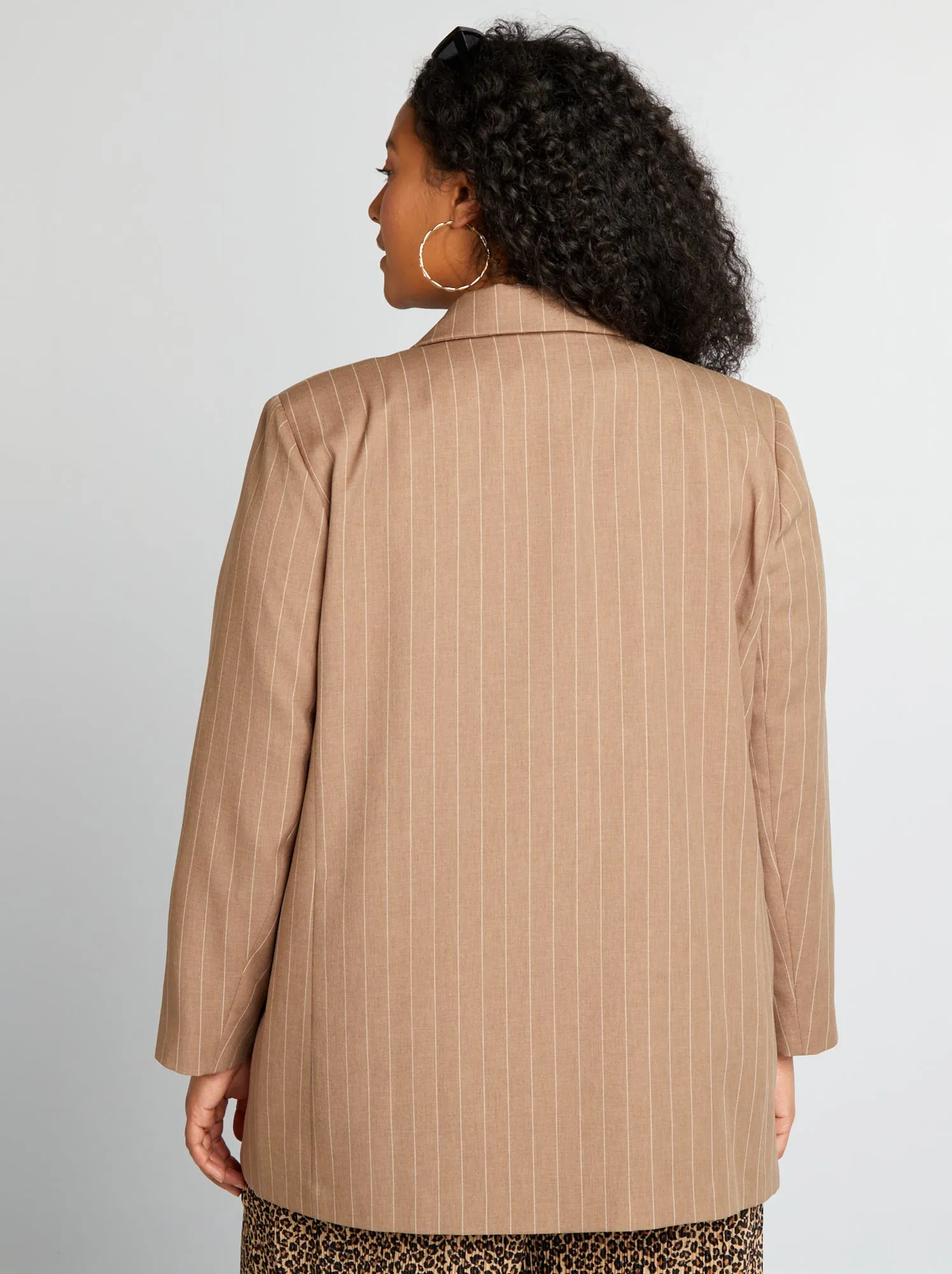 Giacca tailleur midi a righe - MARRONE