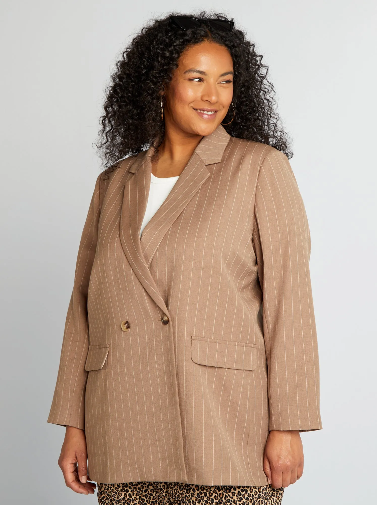 Giacca tailleur midi a righe - MARRONE