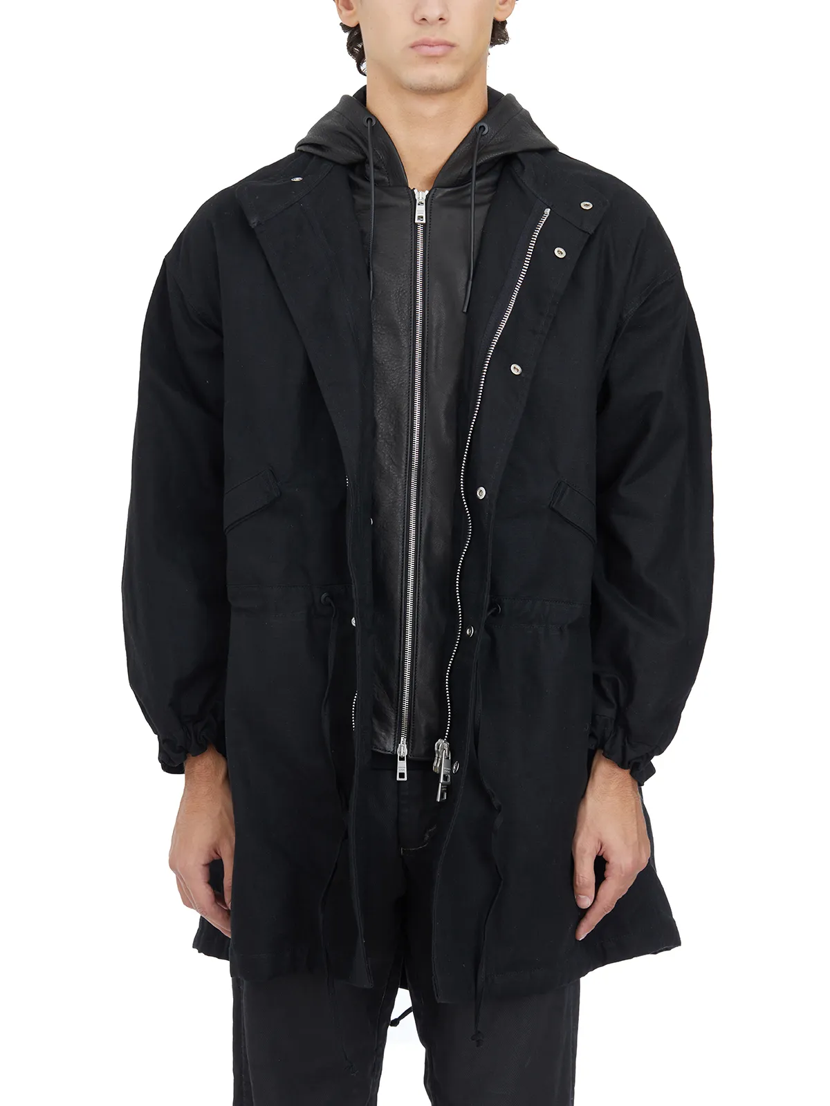 GIORGIO BRATO  PARKA IN CANVAS CON CAPPUCCIO IN PELLE 