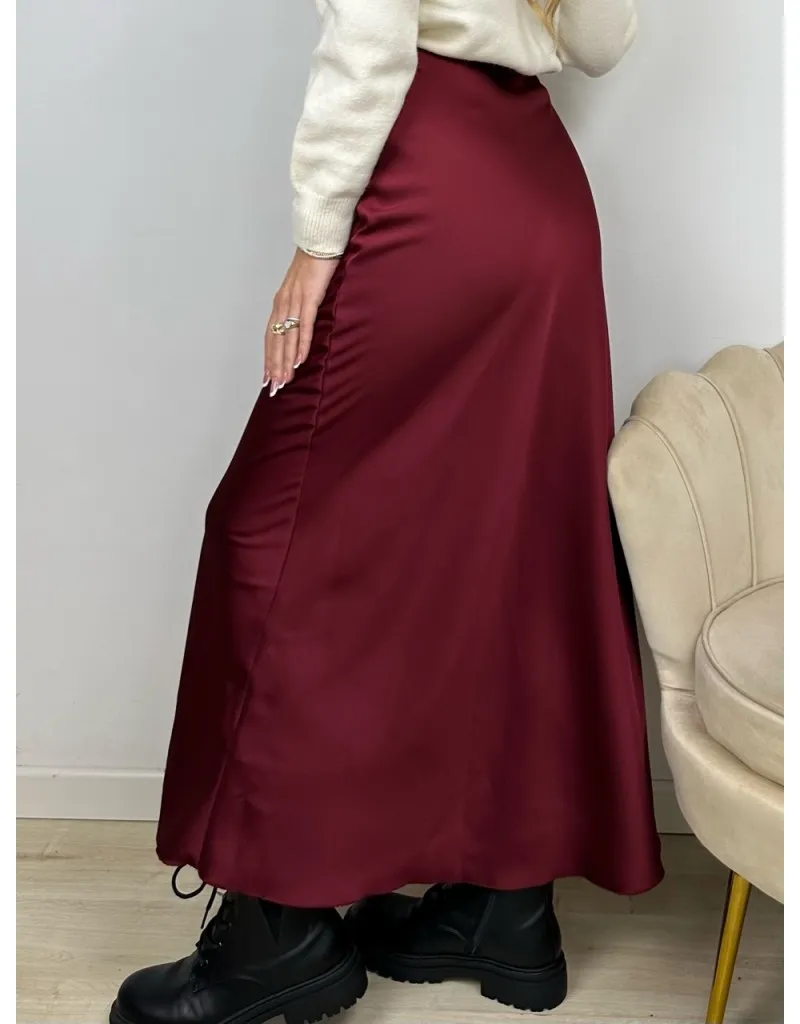 GONNA LUNGA SATIN BORDEAUX