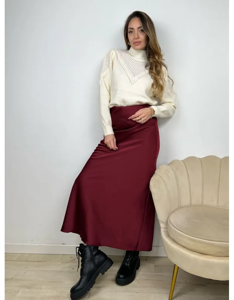 GONNA LUNGA SATIN BORDEAUX
