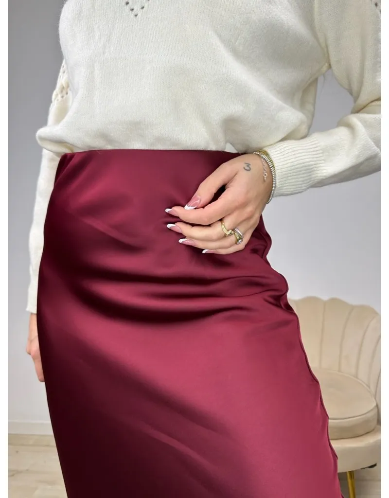 GONNA LUNGA SATIN BORDEAUX
