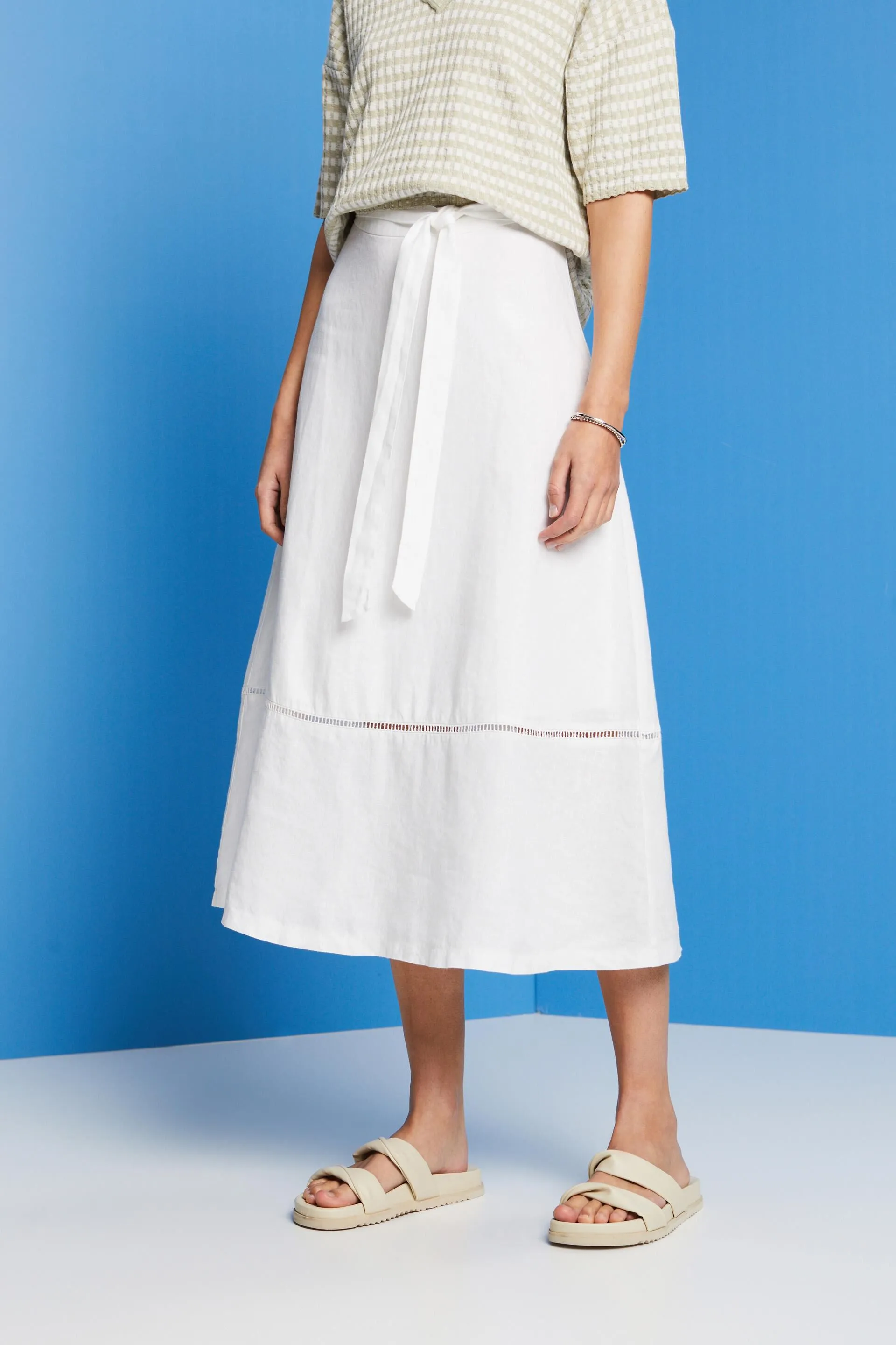 Gonna midi con cintura, 100% lino