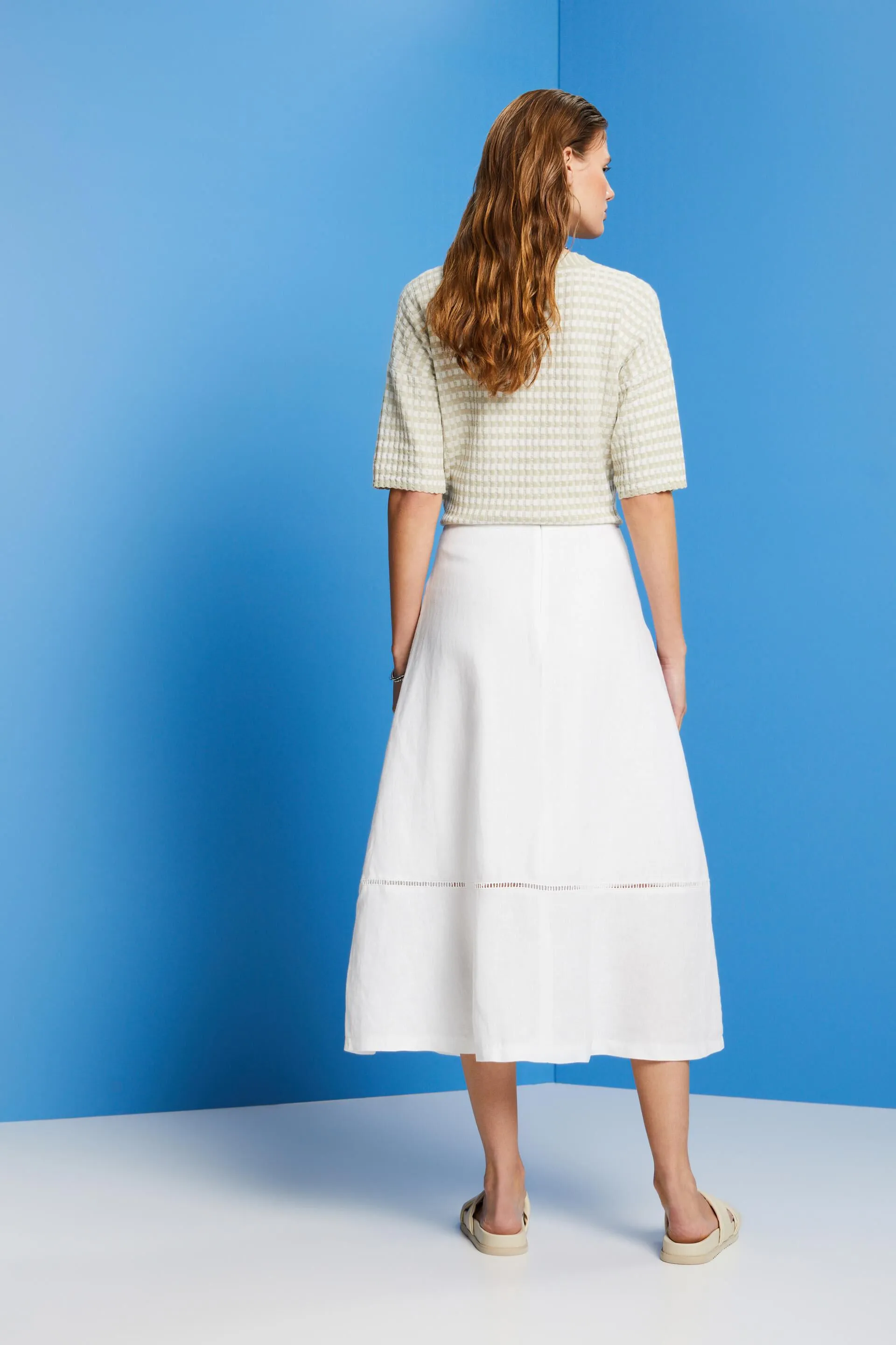 Gonna midi con cintura, 100% lino