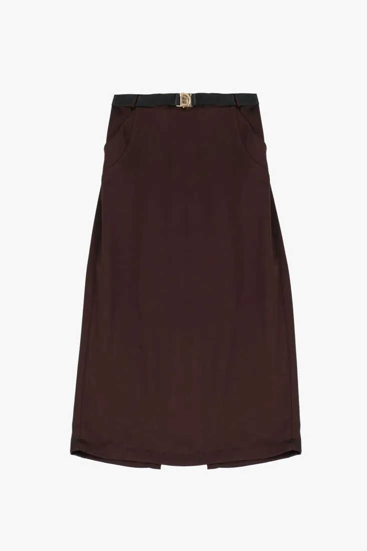 Gonna midi effetto satin con cintura e tasche