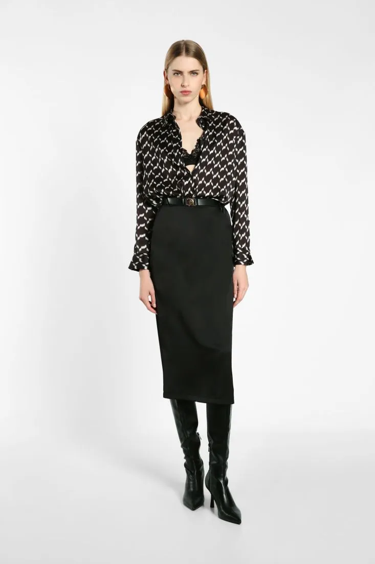 Gonna midi effetto satin con cintura e tasche