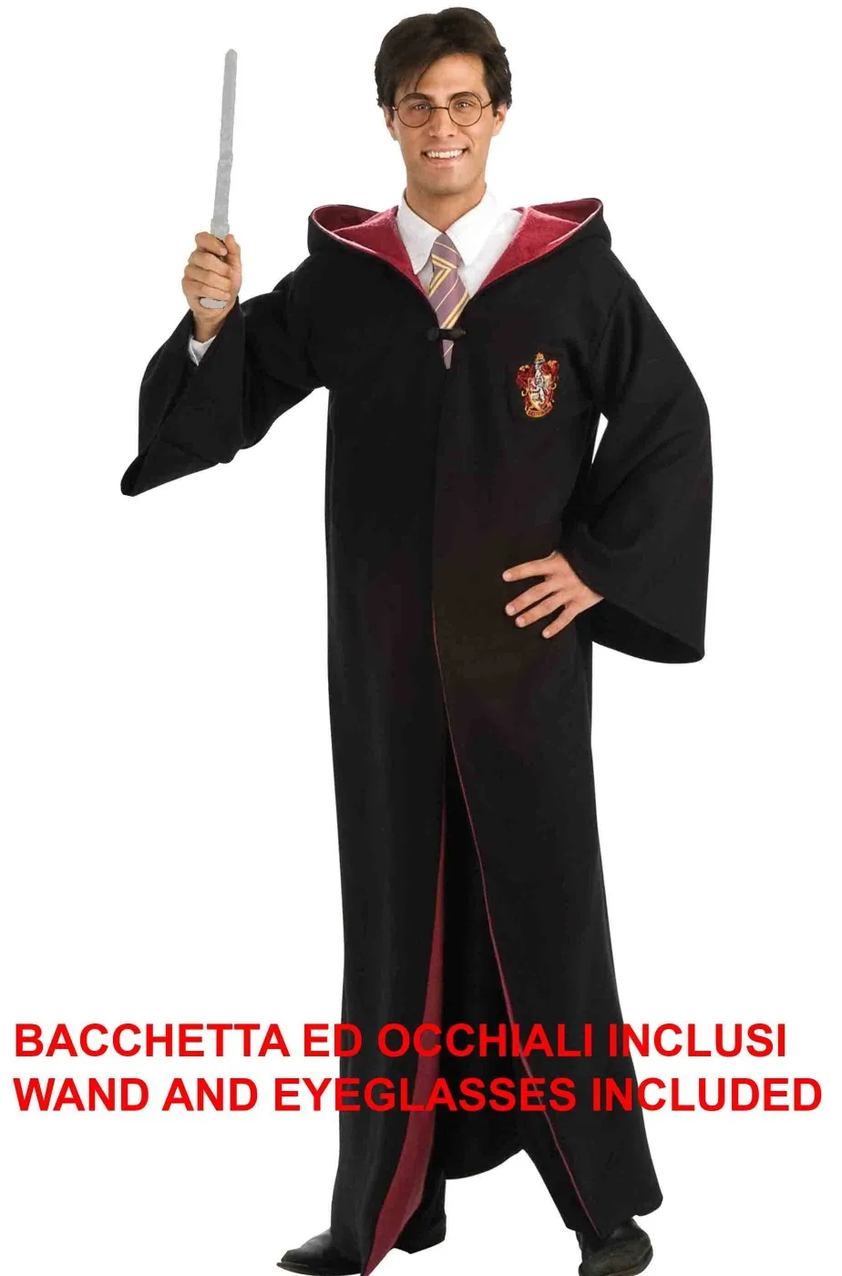 Harry Potter costume adulto con bacchetta ed occhiali inclusi