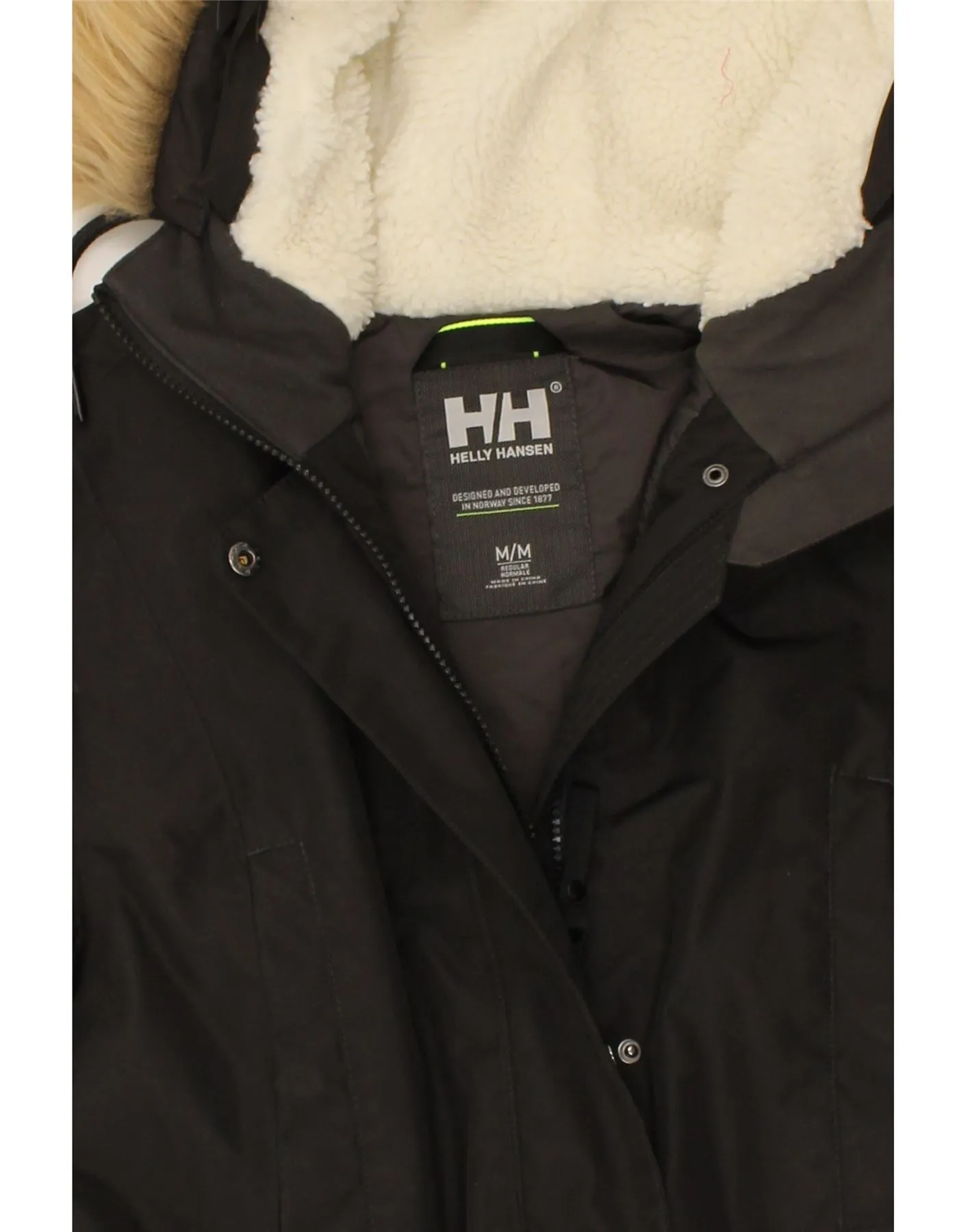 HELLY HANSEN Womens Hooded Parka Jacket UK 14 Medium Black Polyester