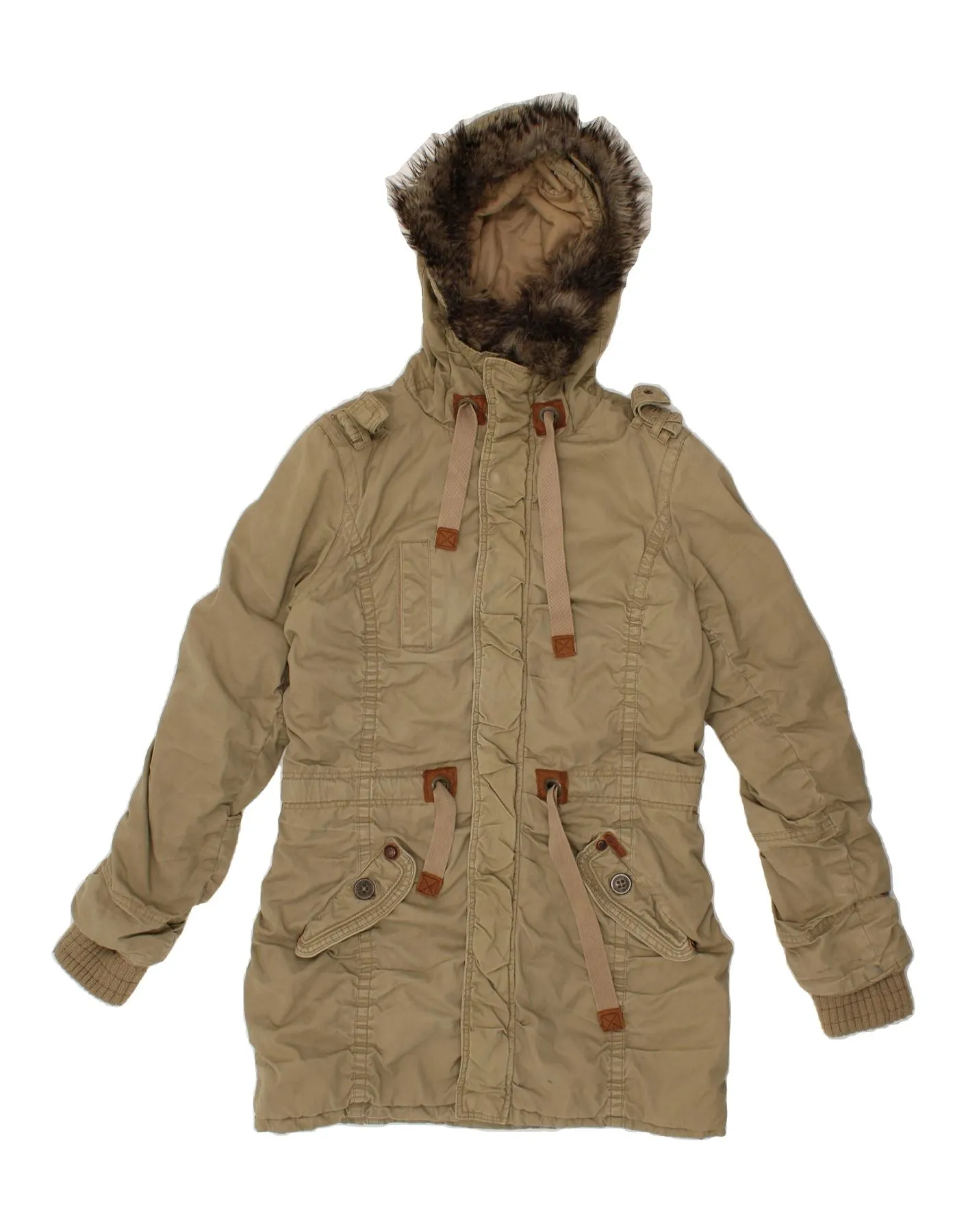 KHUJO Mens Hooded Parka Jacket UK 42 XL Khaki Cotton