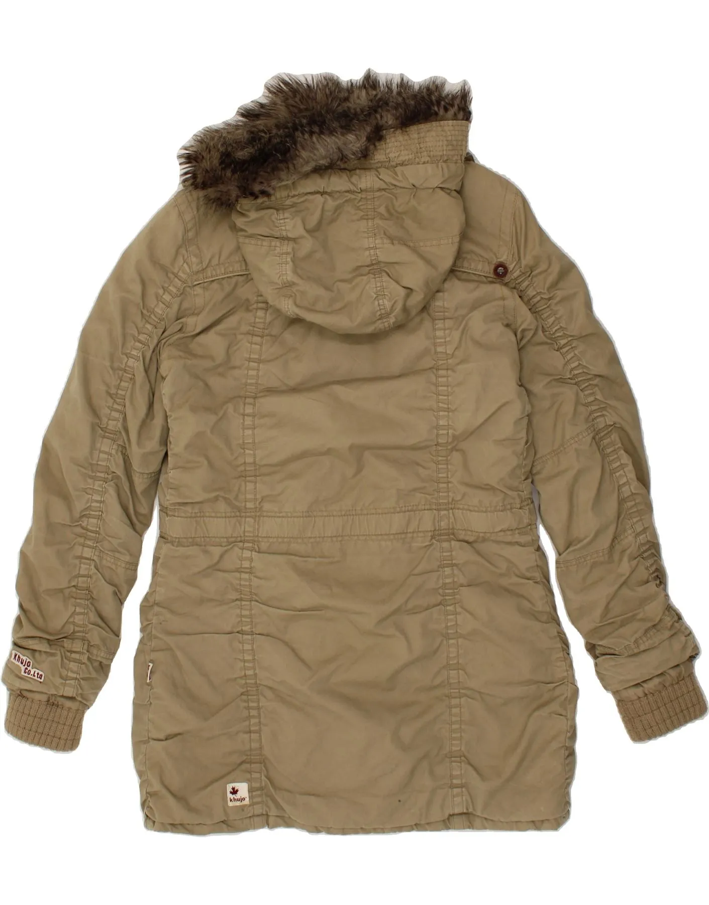 KHUJO Mens Hooded Parka Jacket UK 42 XL Khaki Cotton