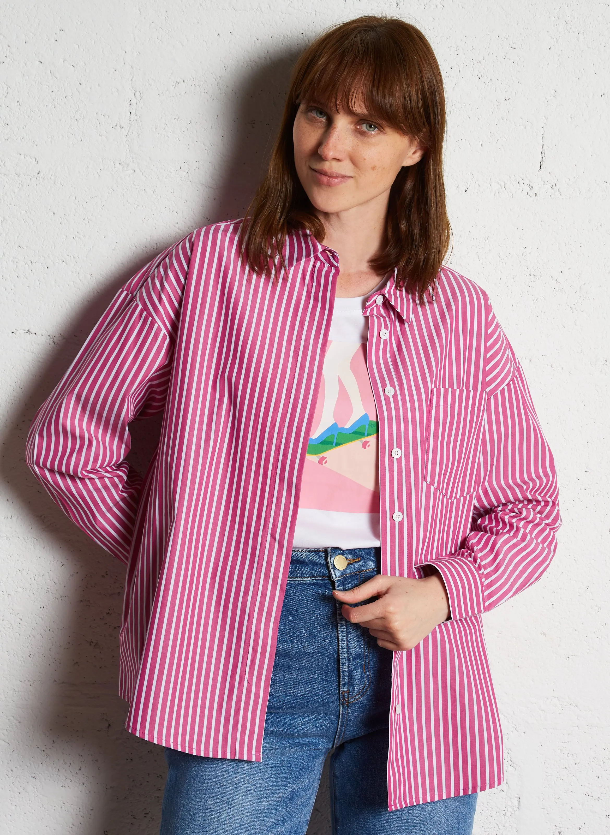  LA PETITE ETOILE   CLONY - Camicia ampia collo classico in cotone a righe | Rosa