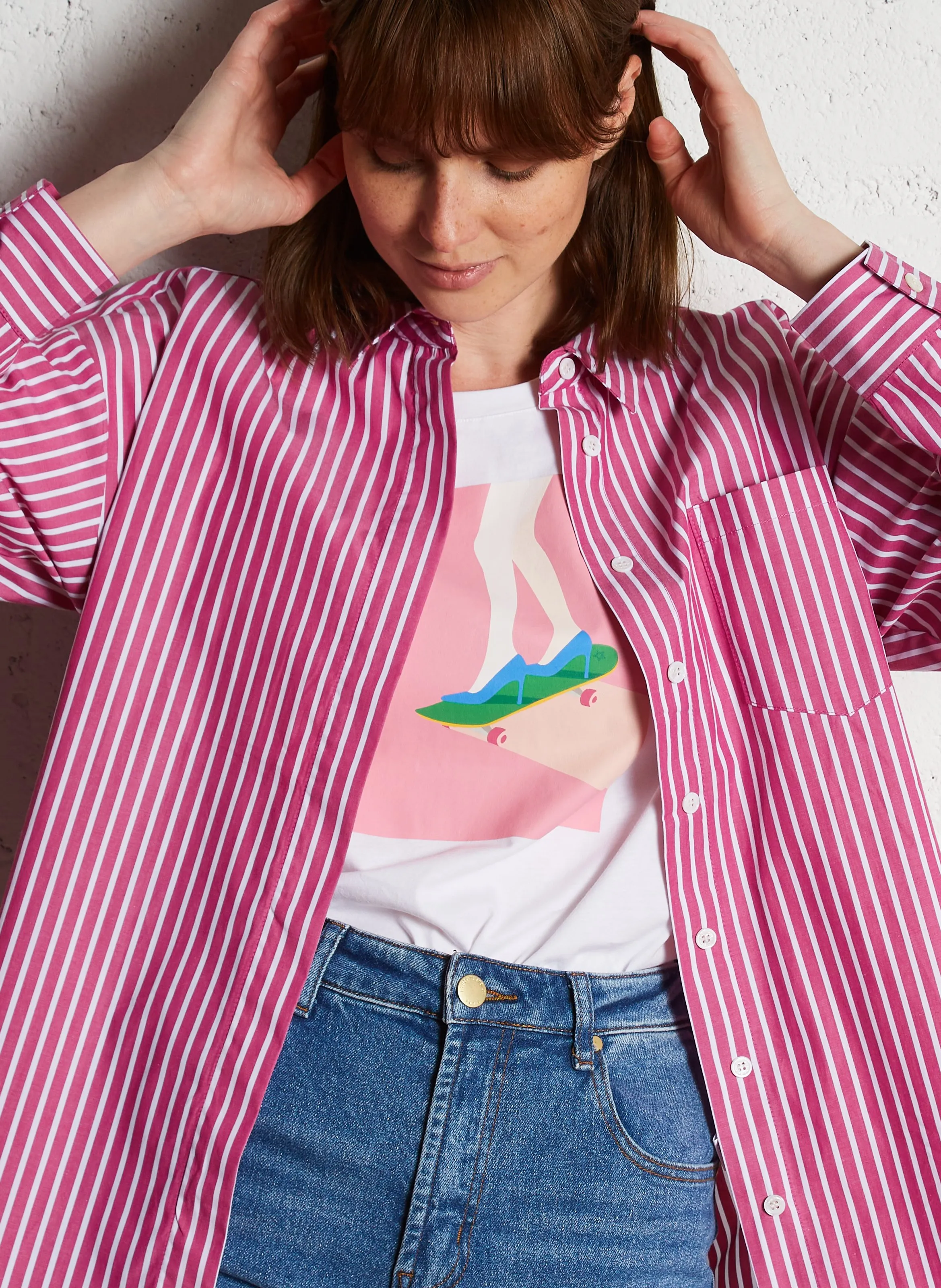  LA PETITE ETOILE   CLONY - Camicia ampia collo classico in cotone a righe | Rosa