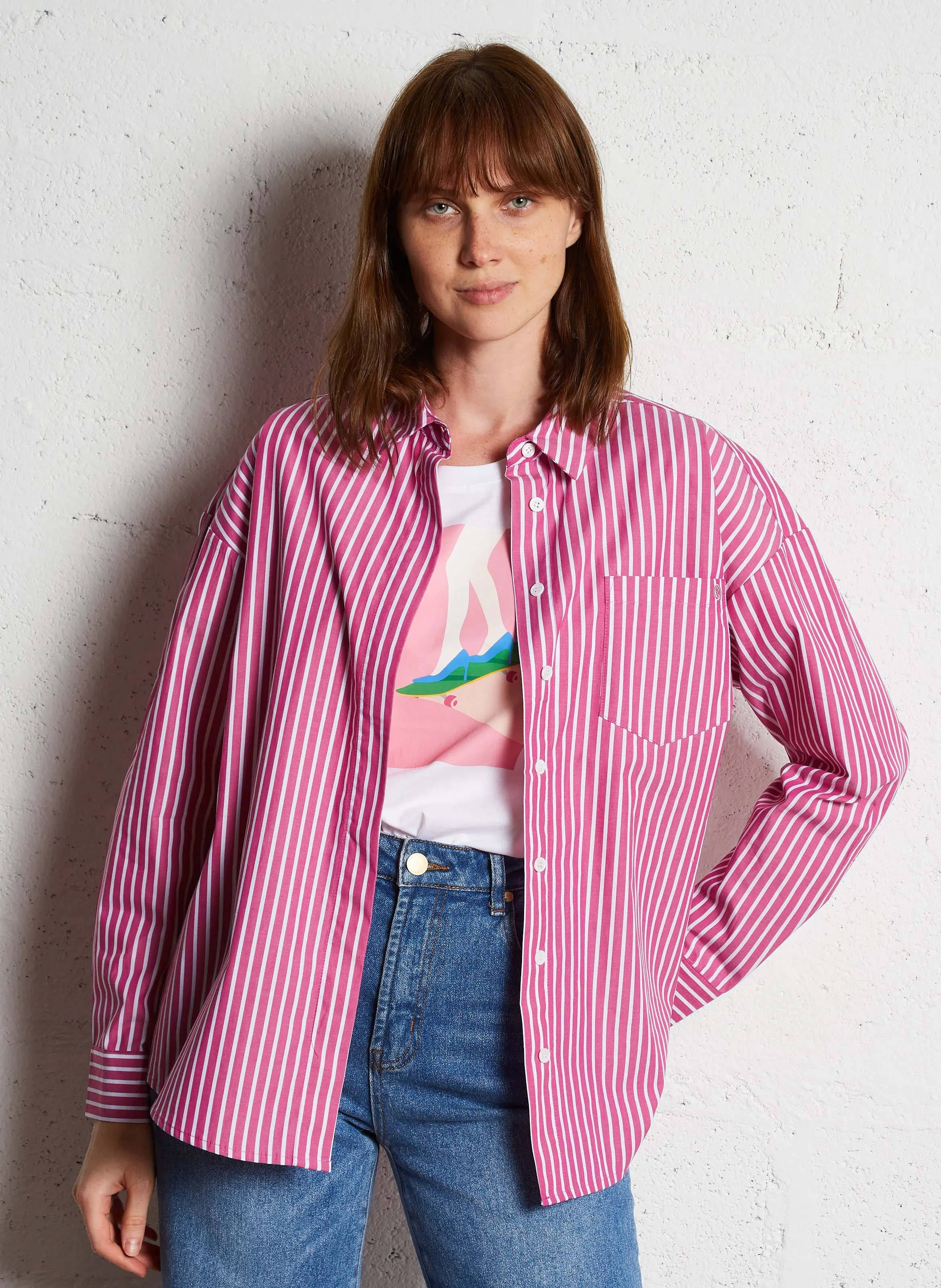  LA PETITE ETOILE   CLONY - Camicia ampia collo classico in cotone a righe | Rosa