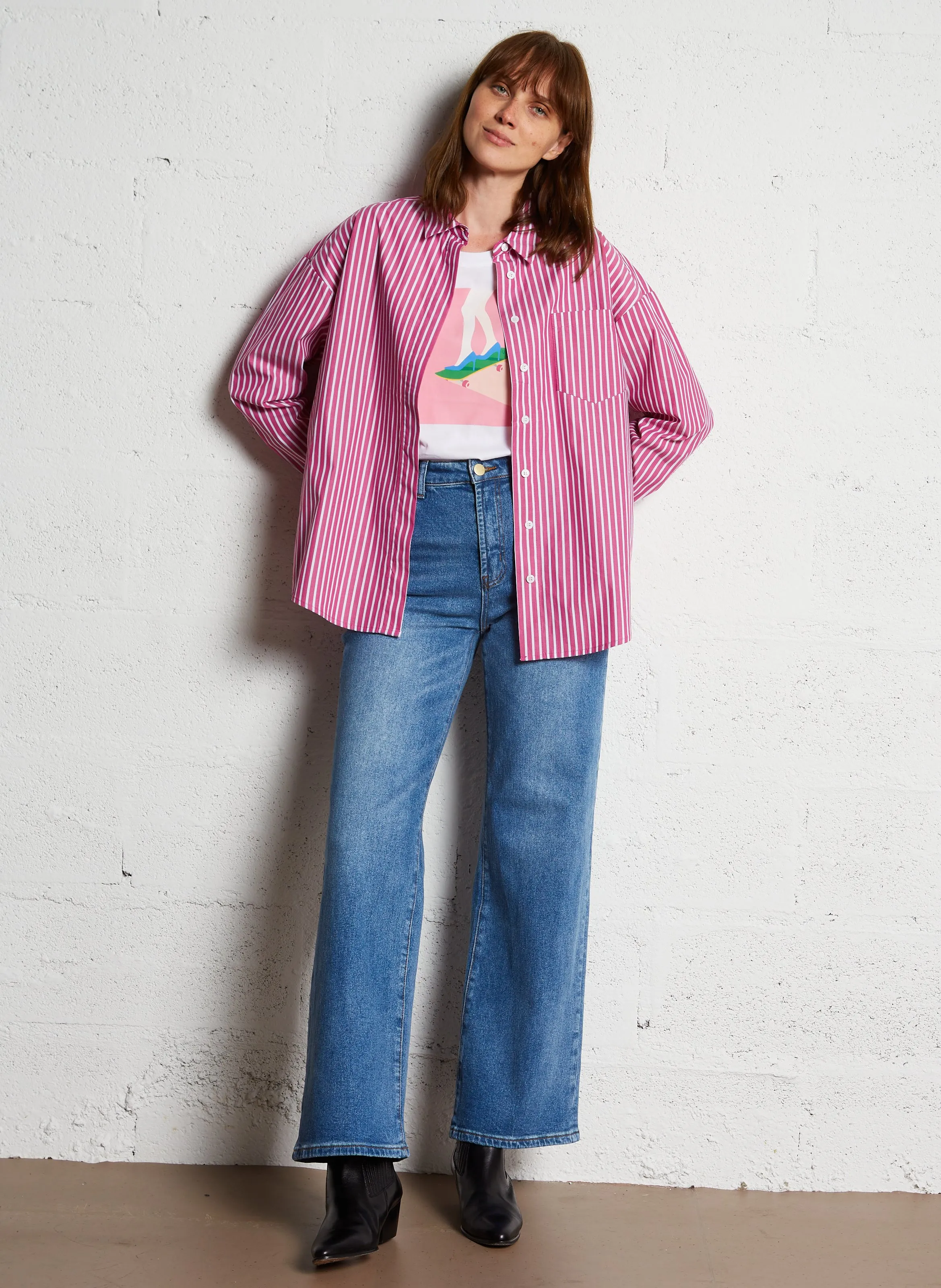  LA PETITE ETOILE   CLONY - Camicia ampia collo classico in cotone a righe | Rosa