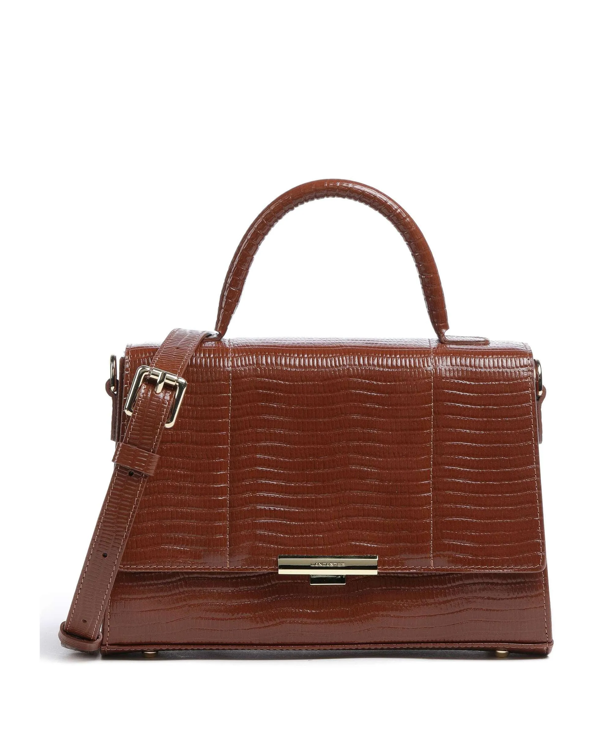  Lancaster Exotic Trinity Borsa a mano pelle di vacchetta goffrata marrone  