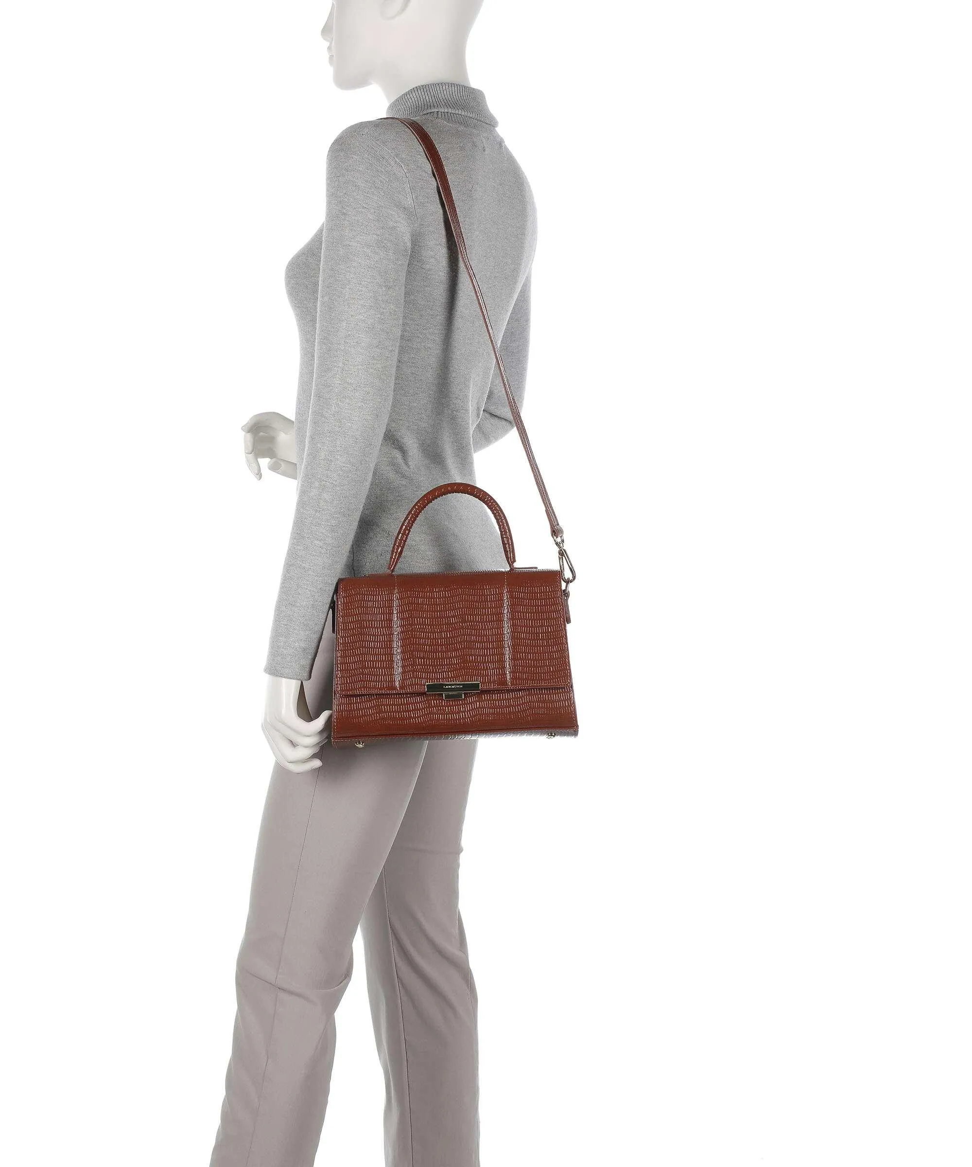  Lancaster Exotic Trinity Borsa a mano pelle di vacchetta goffrata marrone  