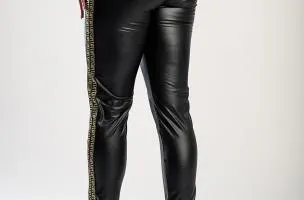 Leggings in ecopelle stampa geometrica Margaretta, Nero e Beige