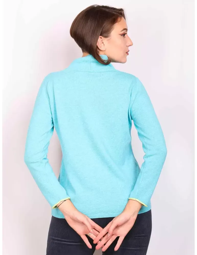 Maglia lupetto bicolore turchese cashmere e seta Frida Madè