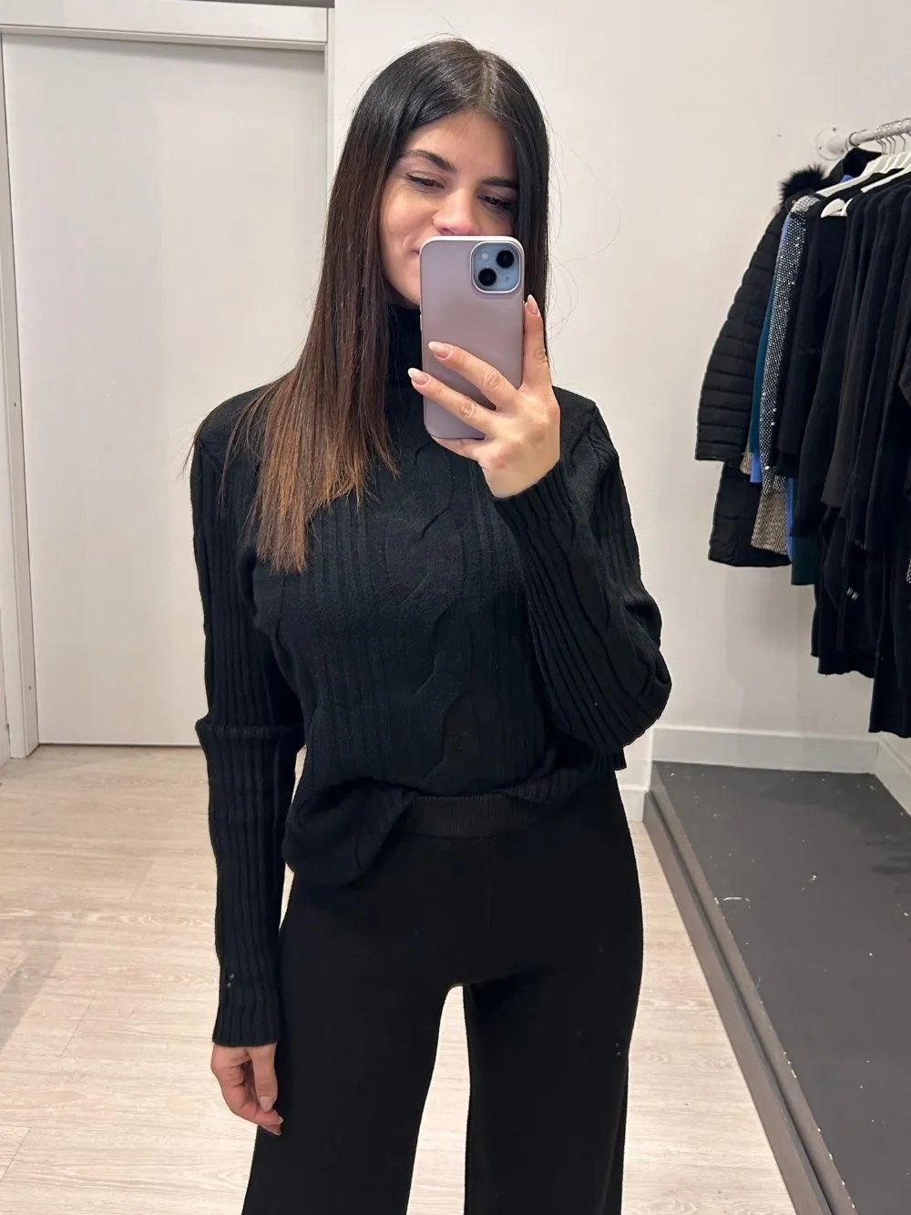 Maglione dolcevita treccia