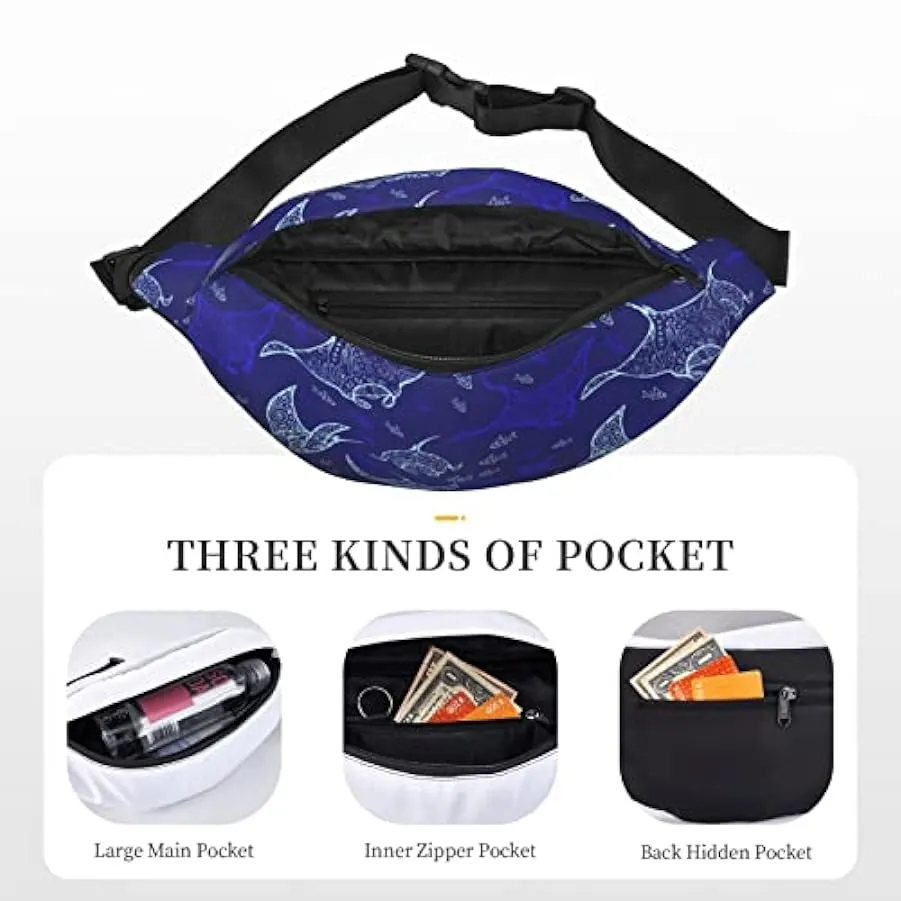 Manta Ray and Fish Marsupio per donna uomo marsupio cintura regolabile casual marsupio marsupio per viaggi escursionismo marsupi